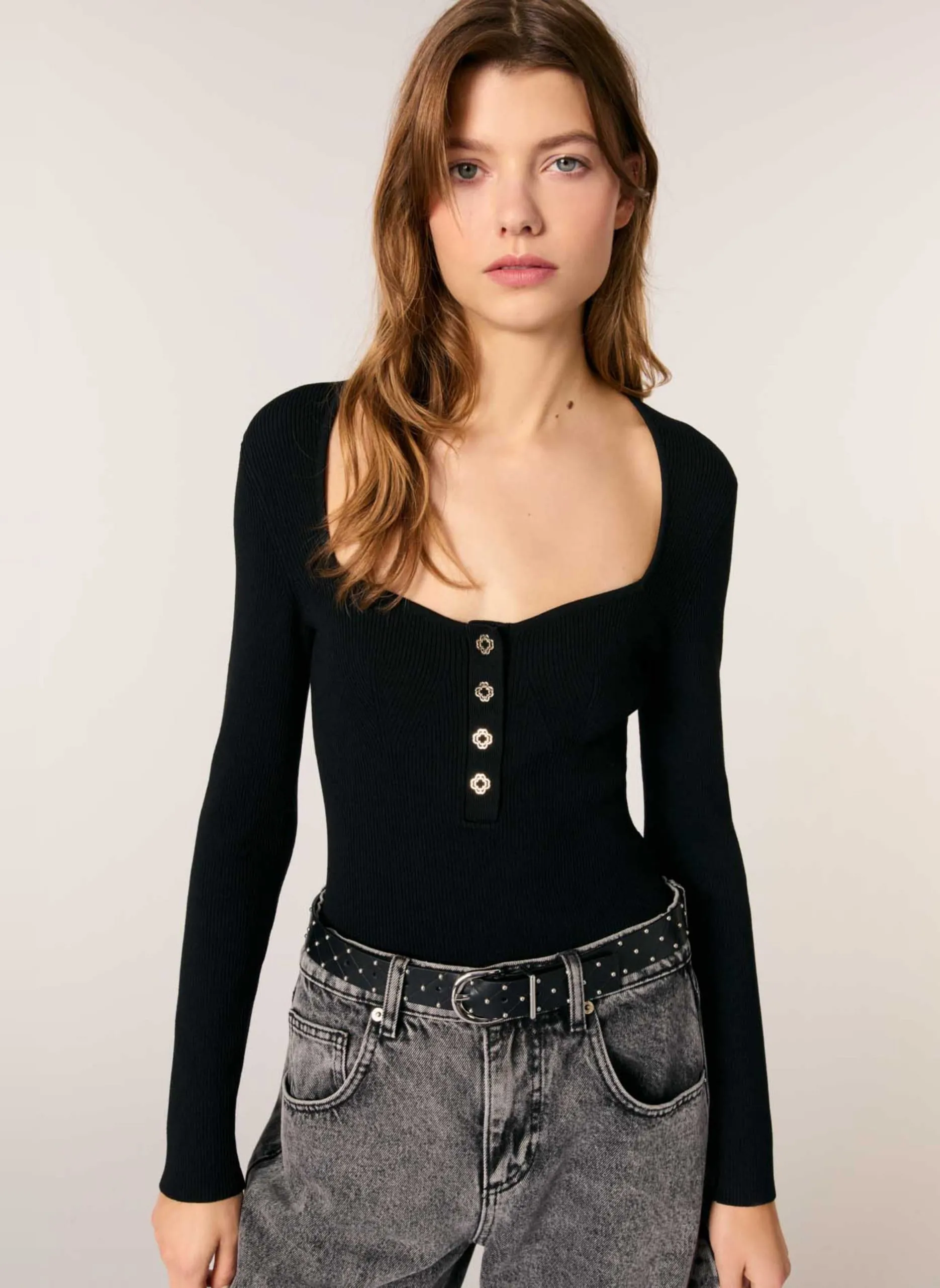 Pullover mit eckigem Ausschnitt Schwarz