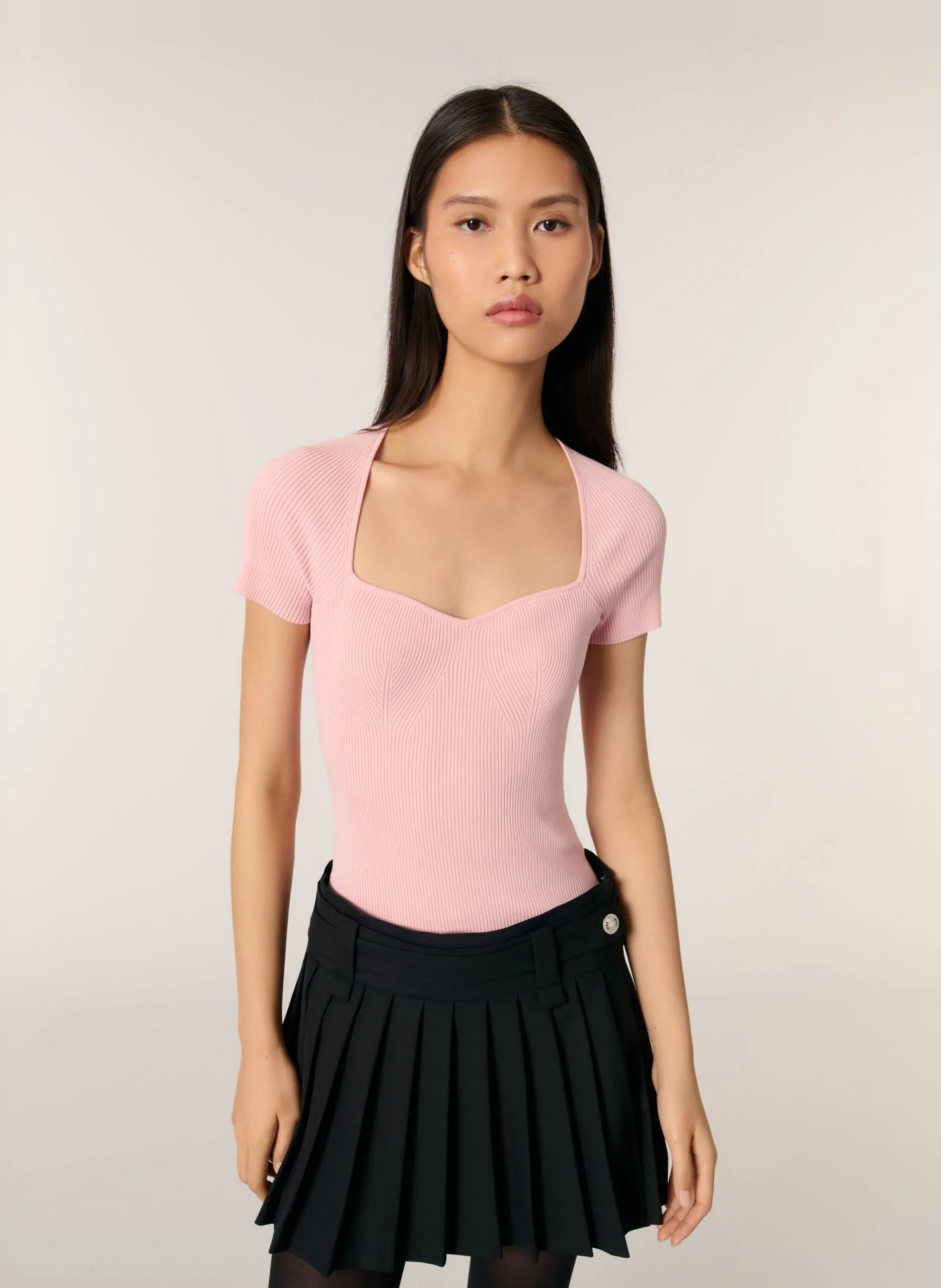 Pullover mit eckigem Ausschnitt Rosa