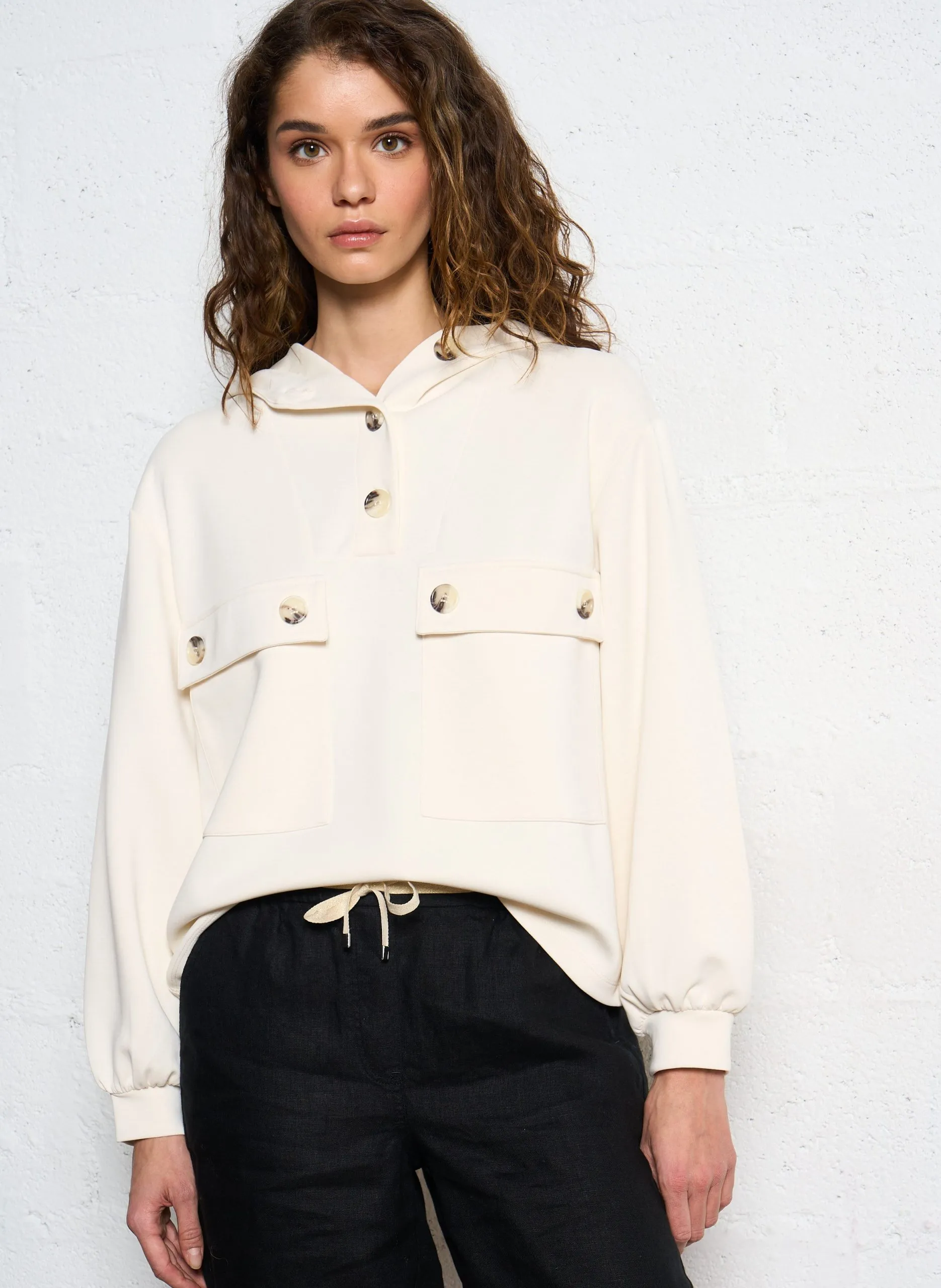 Weites Sweatshirt mit Kapuze Beige CADIX