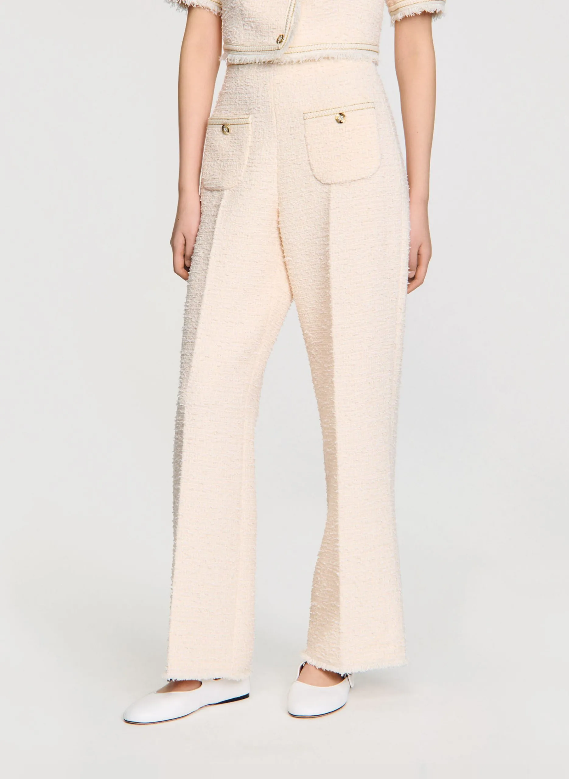 Gerader Tweedhose mit Textur Weiss