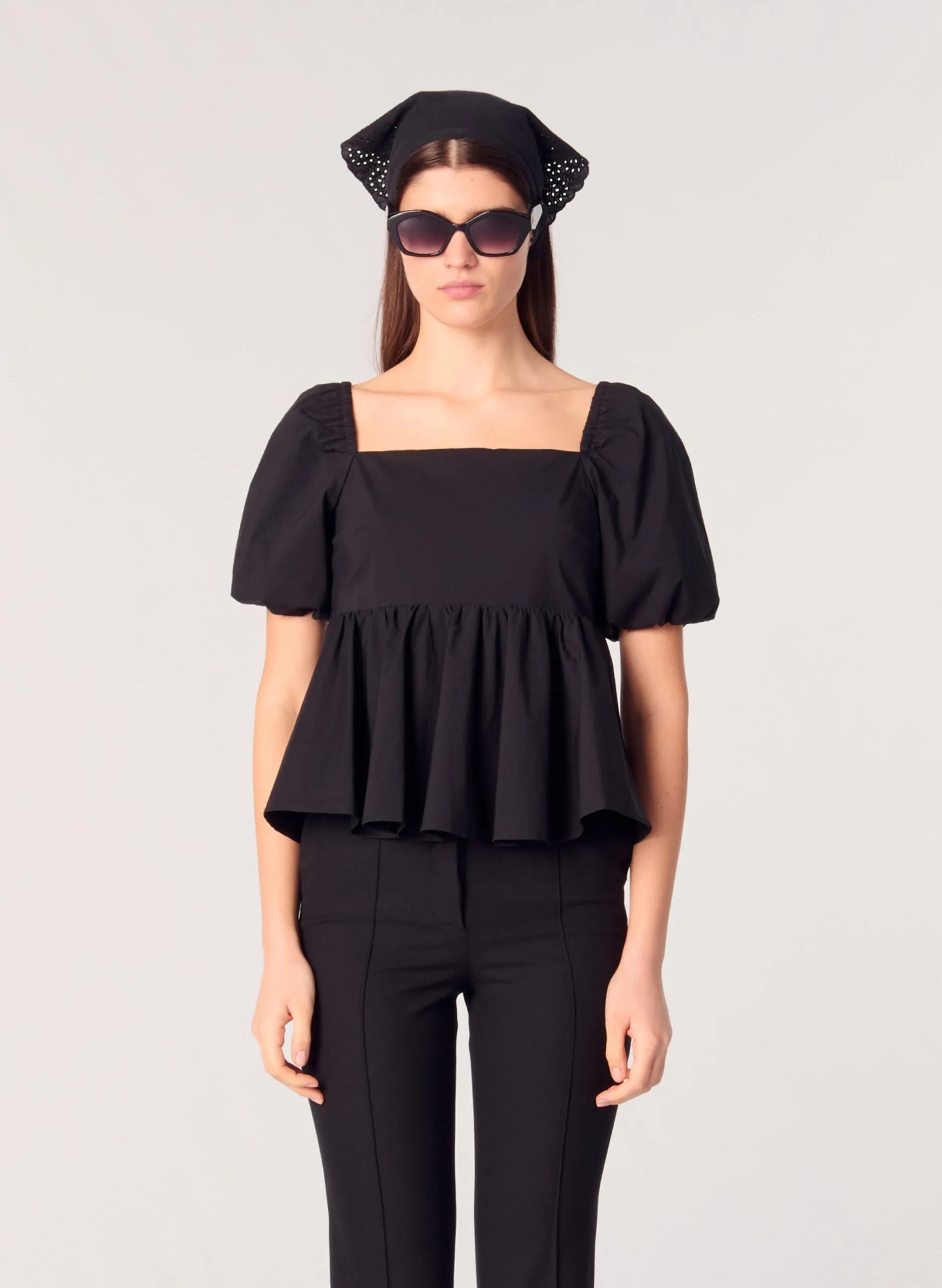 Top aus Baumwoll-Mix mit eckigem Ausschnitt Schwarz