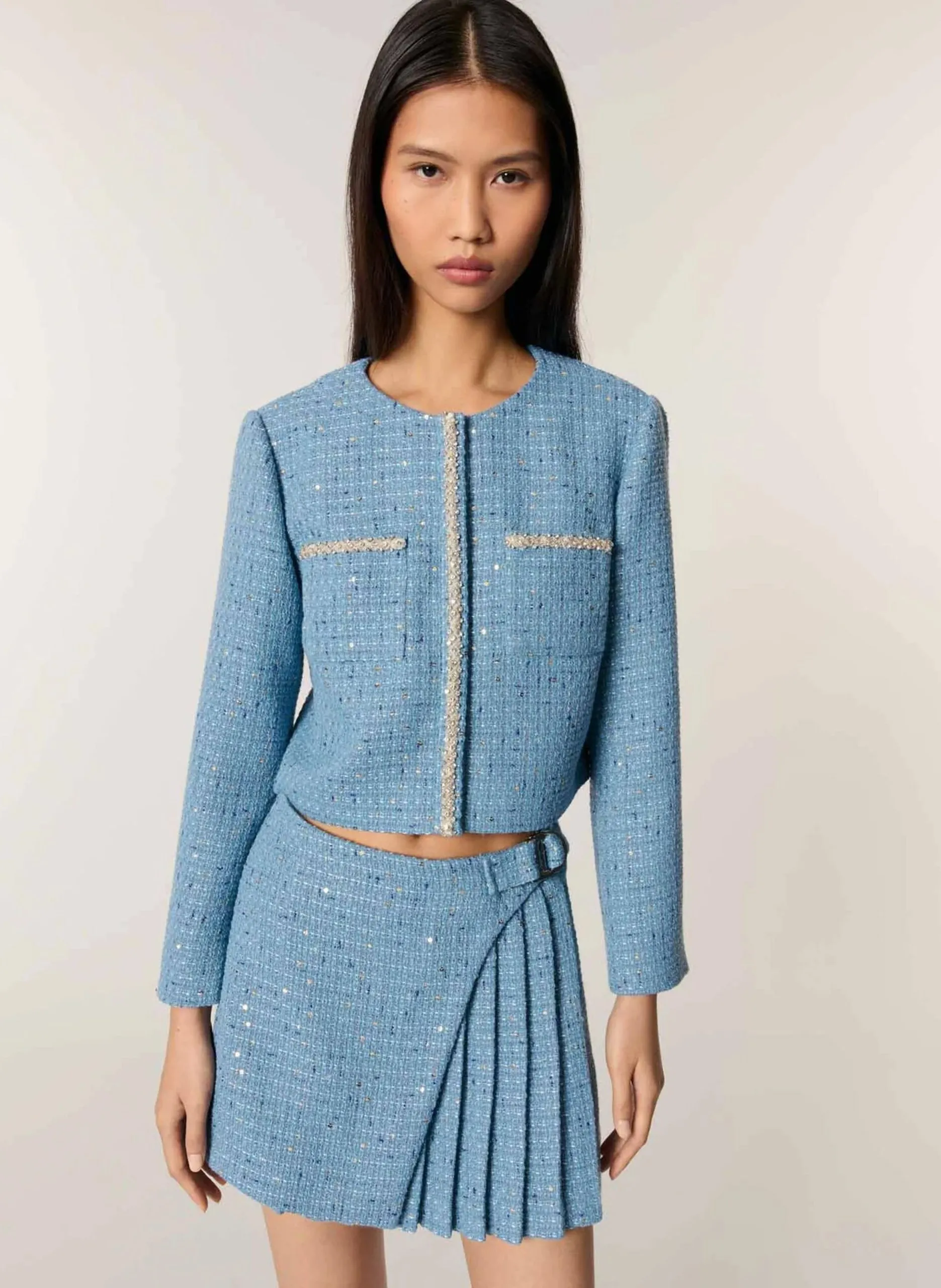 Gerader Blazer aus Tweed Blau