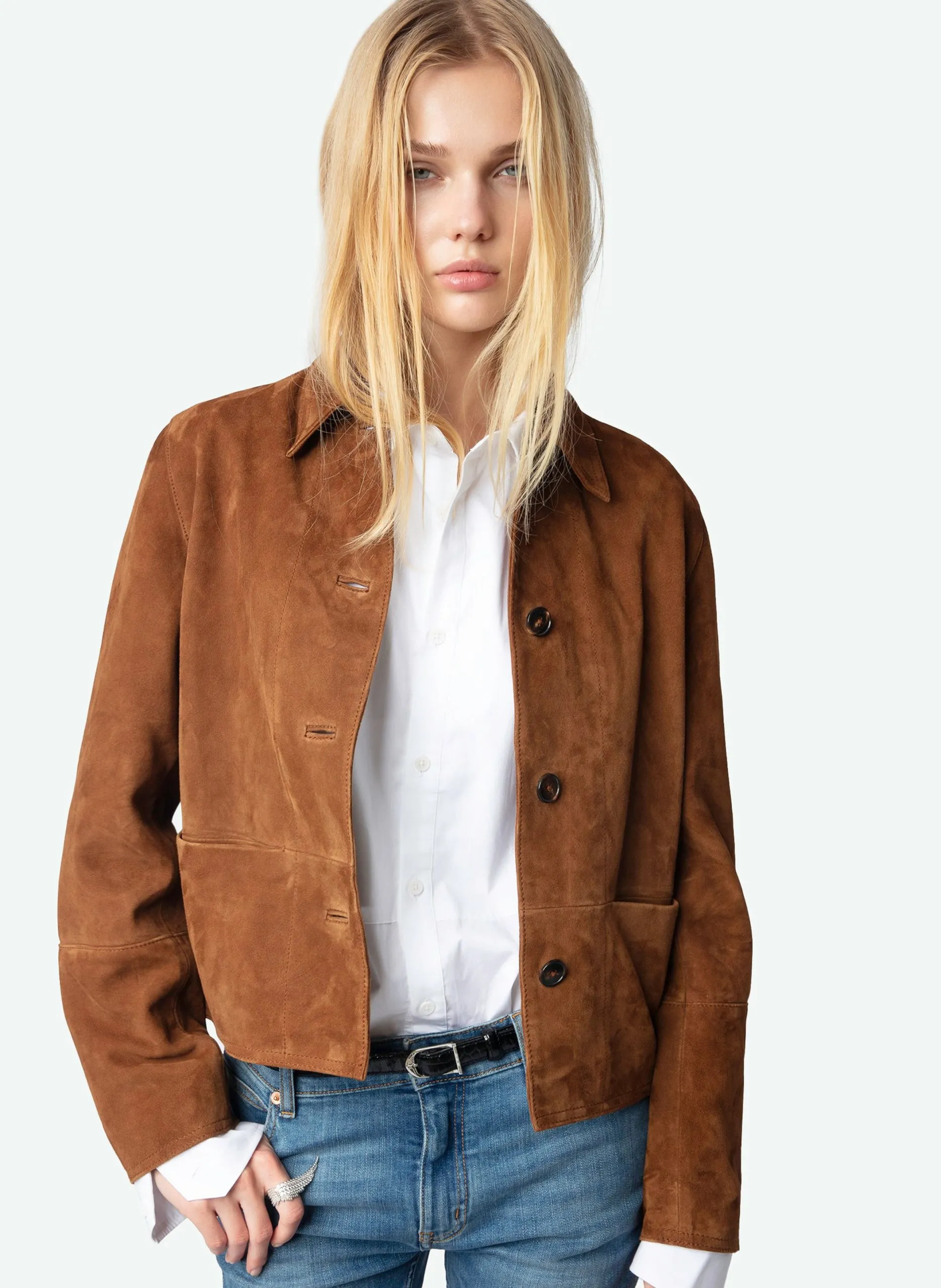 Geknöpftes Wildleder-Blouson Braun LESSA