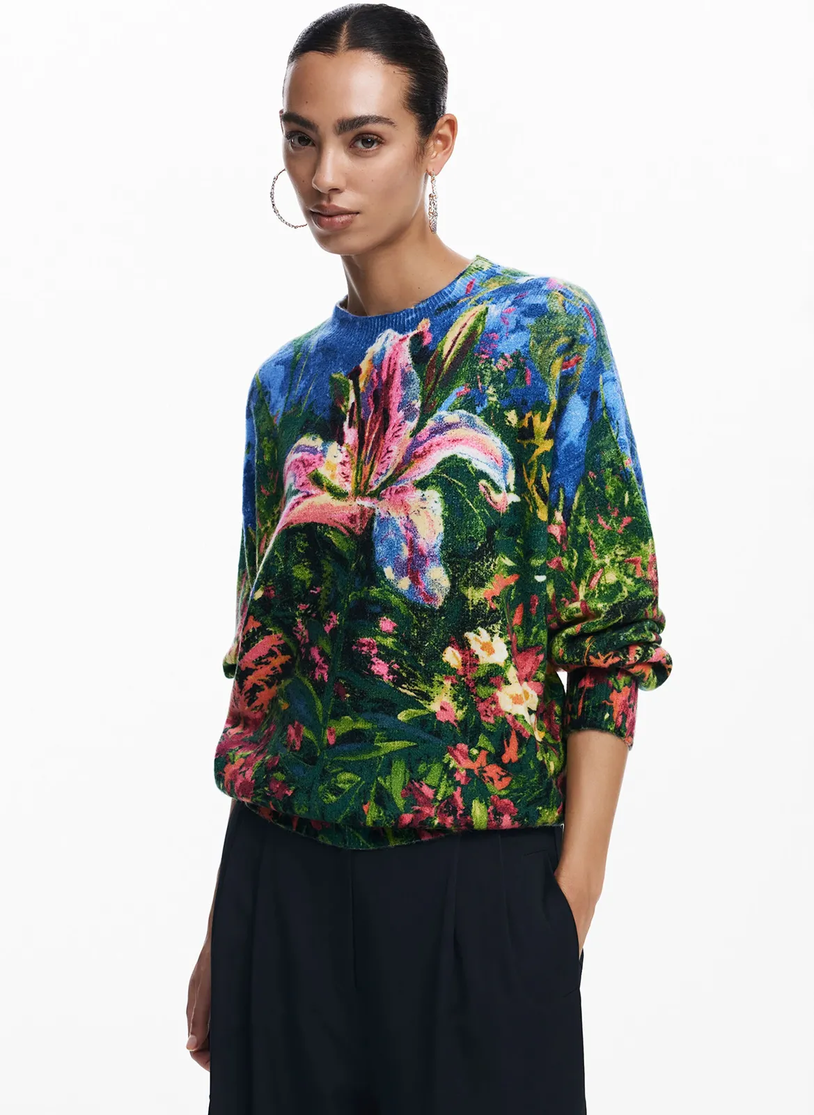 Oversized bedruckter Pullover Mehrfarbig