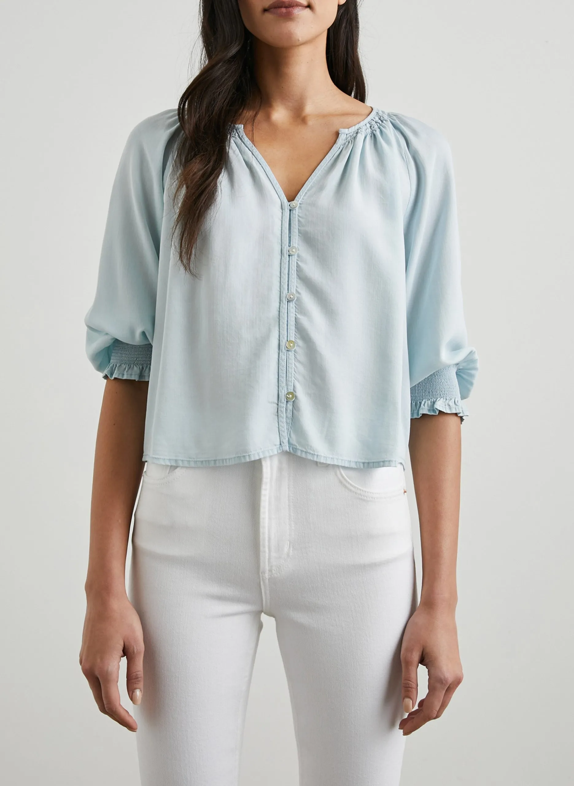 Bluse mit V-Ausschnitt Blau MARIAH