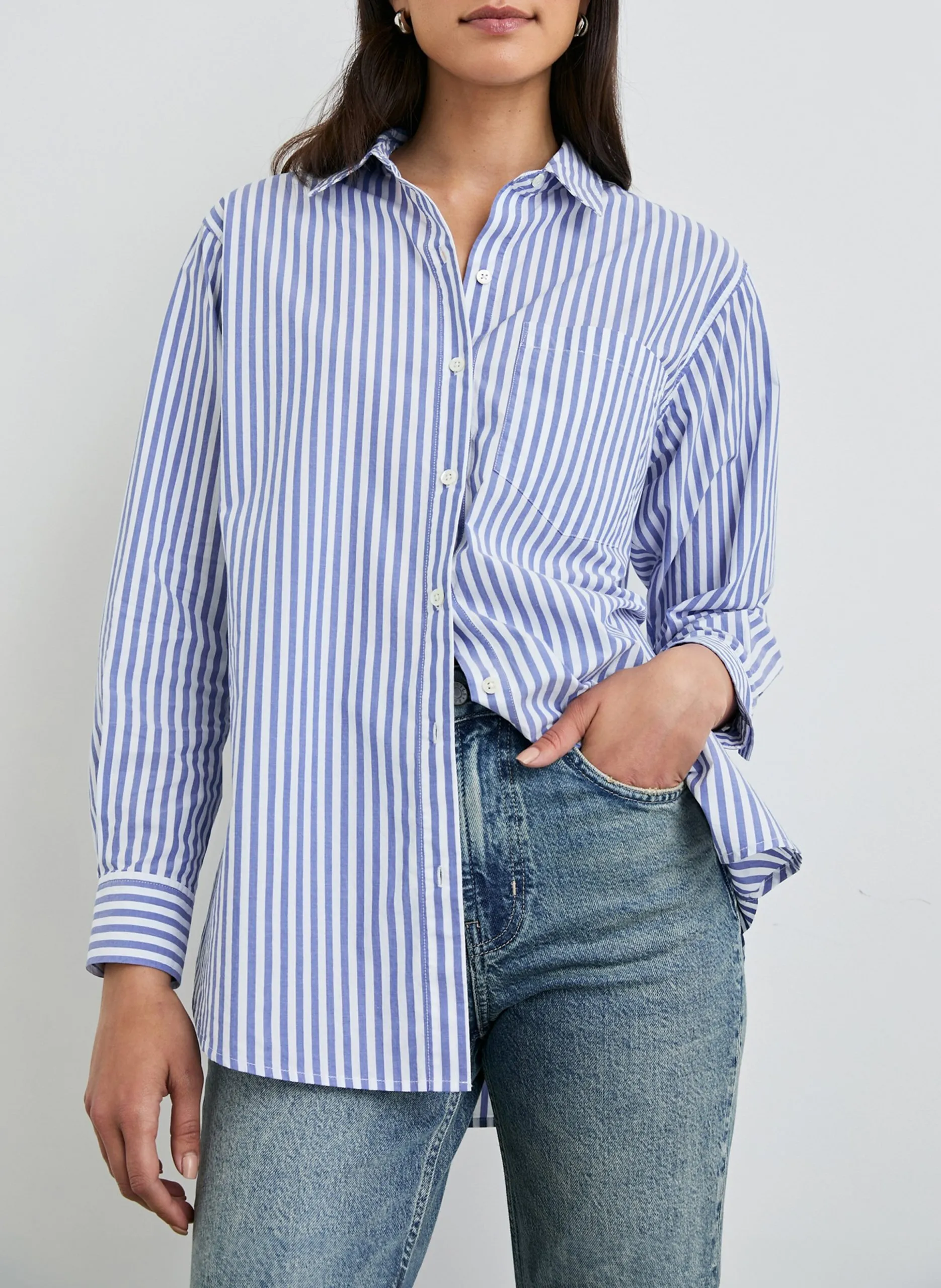 Gerade geschnittenes, gestreiftes Hemd Blau ELSA
