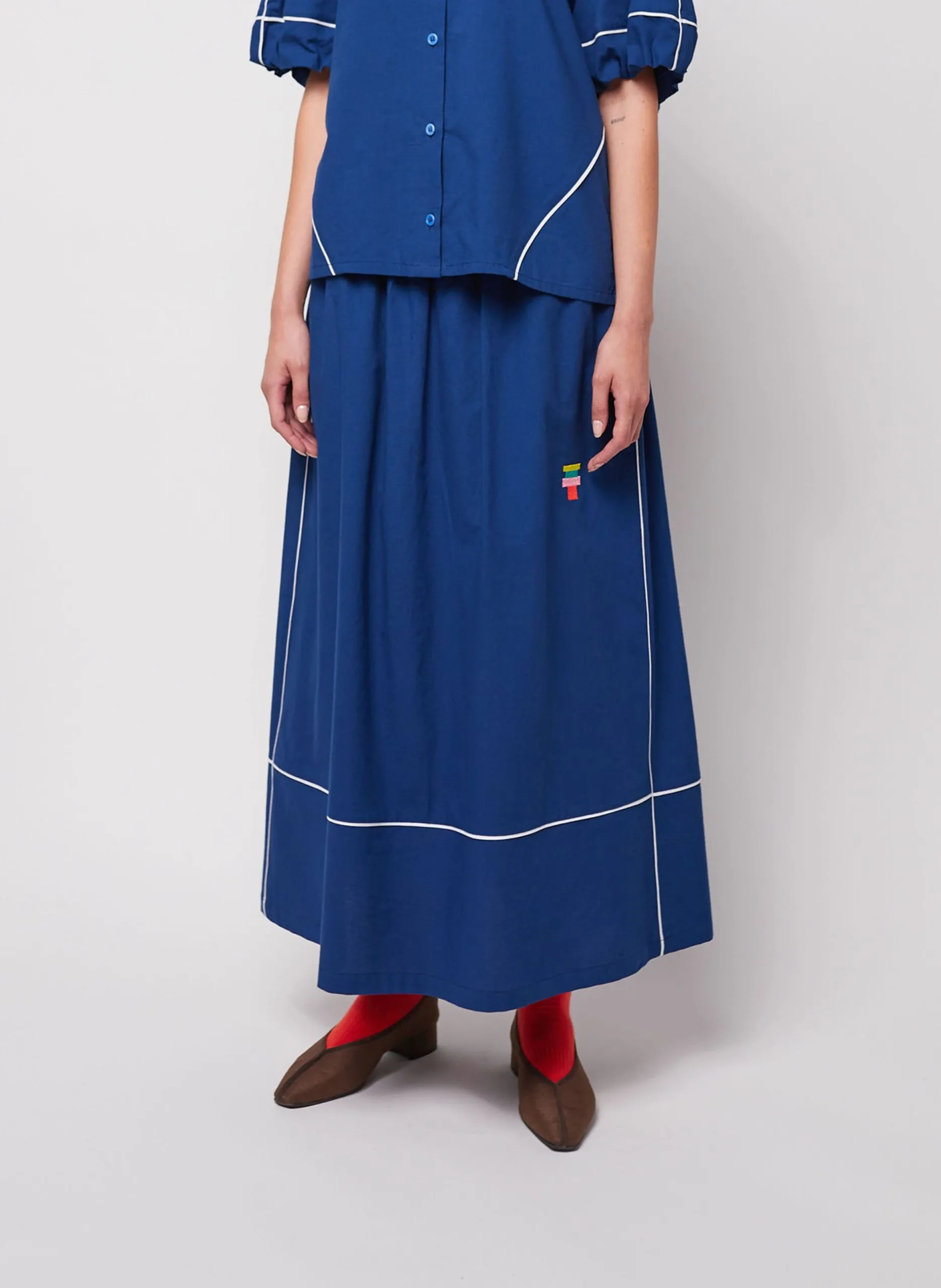 Ausgestellter langer Rock mit Details Blau