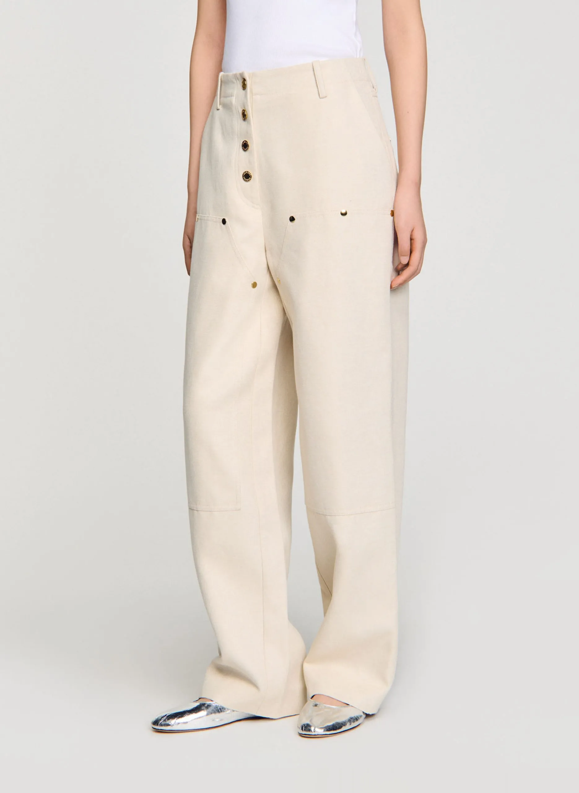 Baumwoll-Leinen-Carpenter-Jeans Weiss