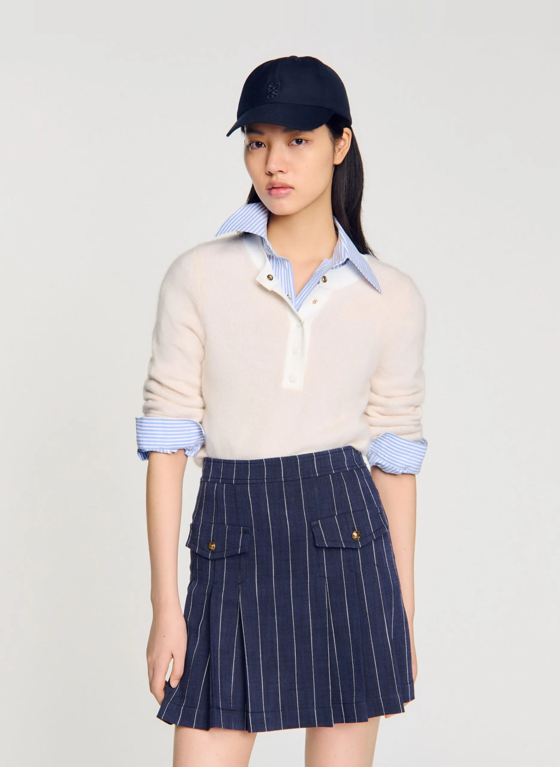 Zweifarbiger Pullover aus Wolle und Kaschmir Beige