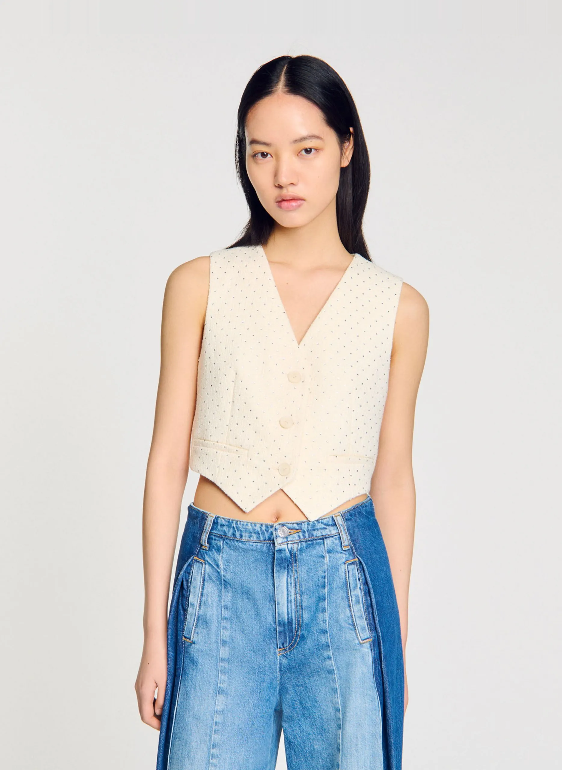 Tweed-Strass-Blazer Weiss