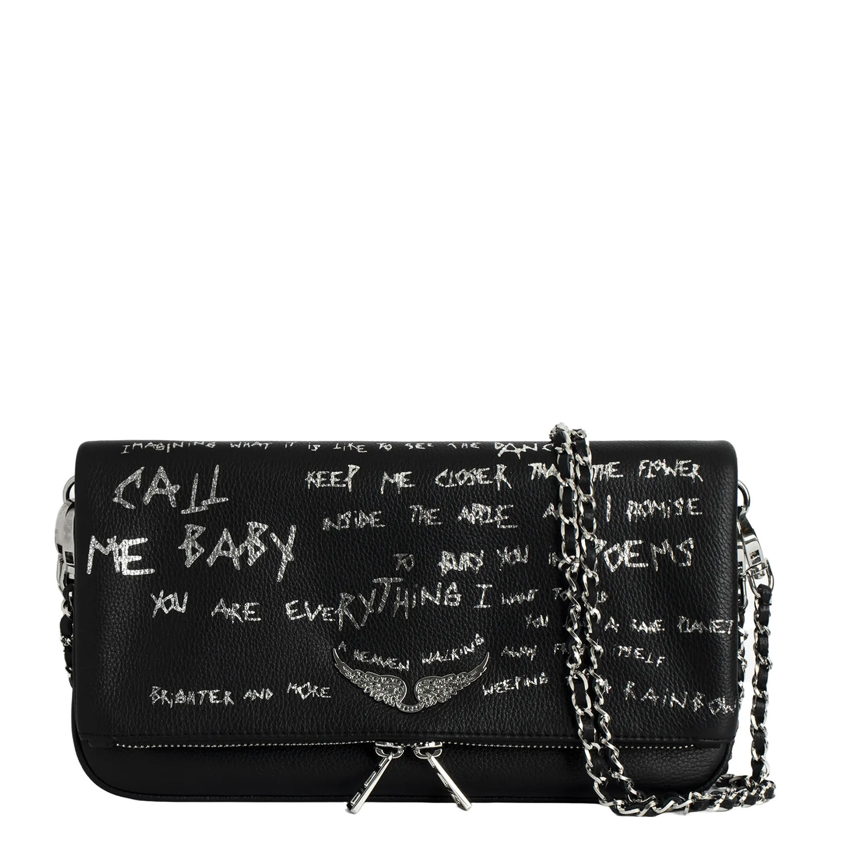 Bedruckte Lederclutch Schwarz ROCK