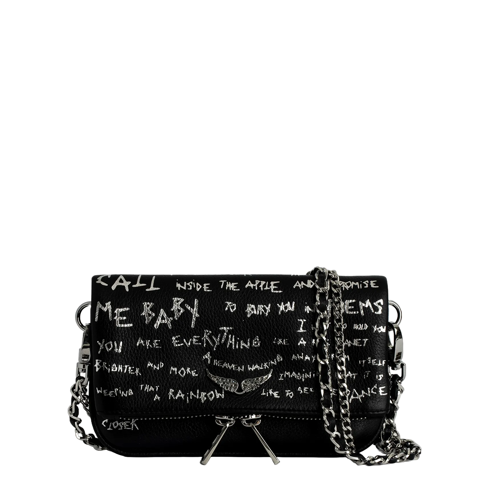 Bedruckte Lederclutch Schwarz ROCK NANO