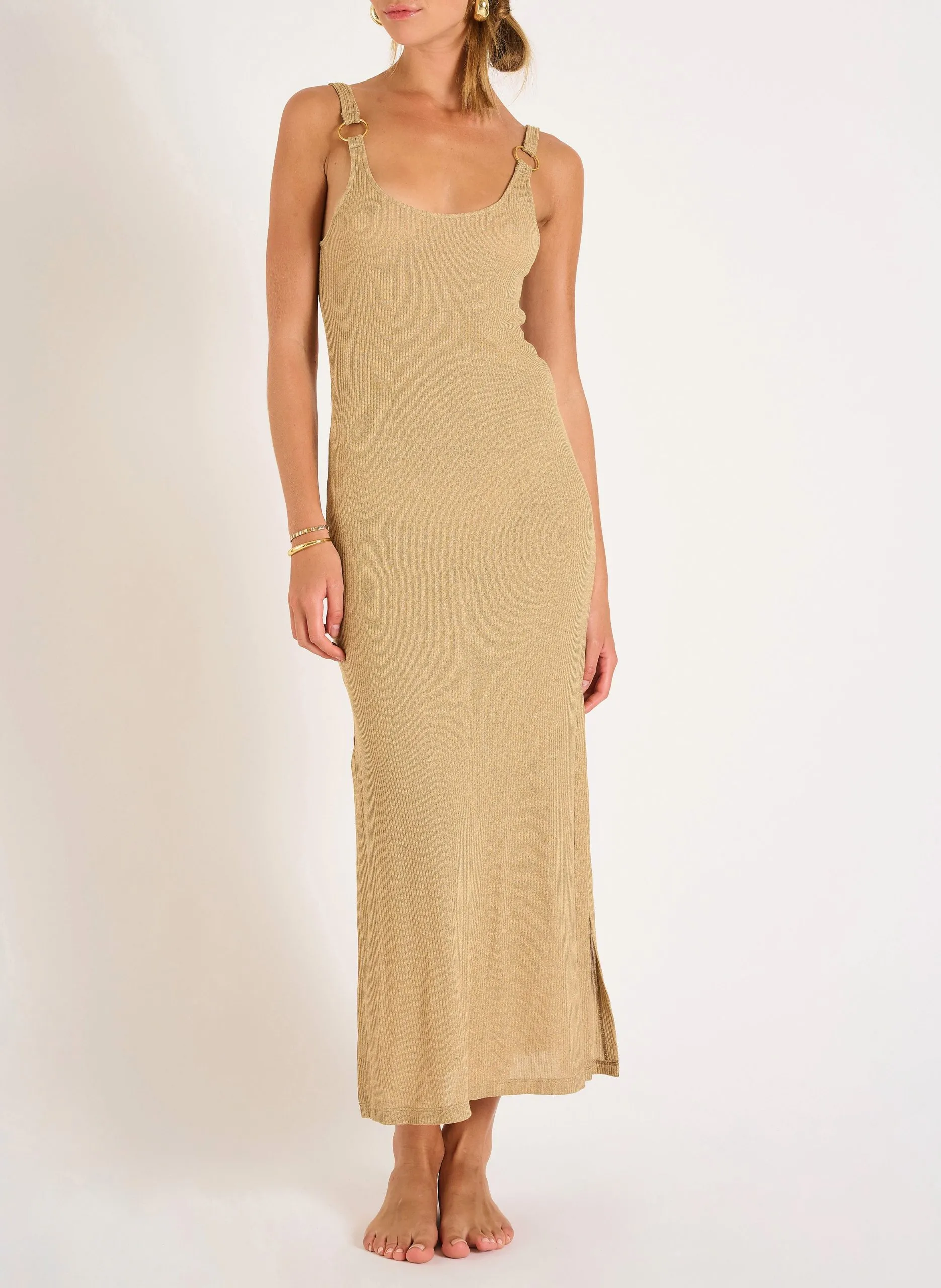 Gerade geschnittenes Strandkleid aus Strick Beige AMIVA GOLDENRIB