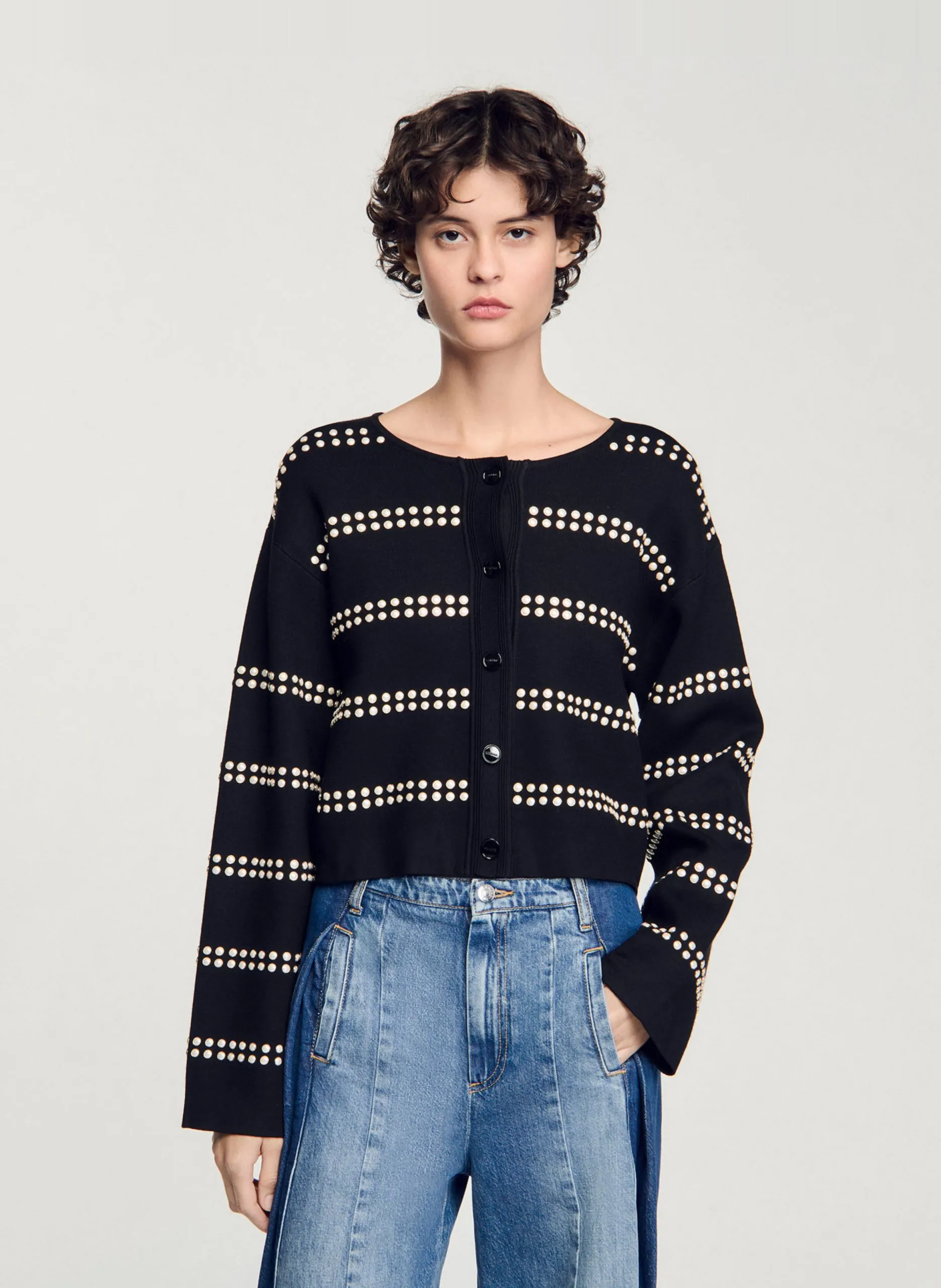 Cardigan mit Nieten Schwarz