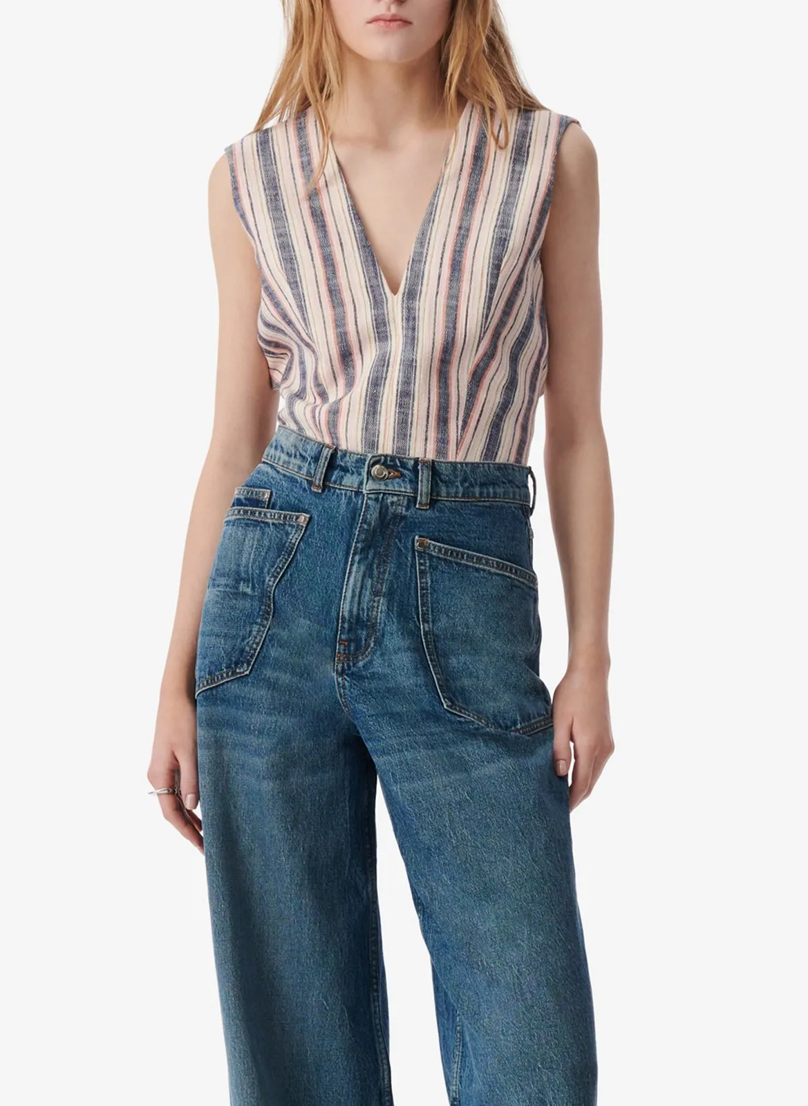 Eng anliegendes Top mit V-Ausschnitt aus Baumwolle Mehrfarbig TULINE