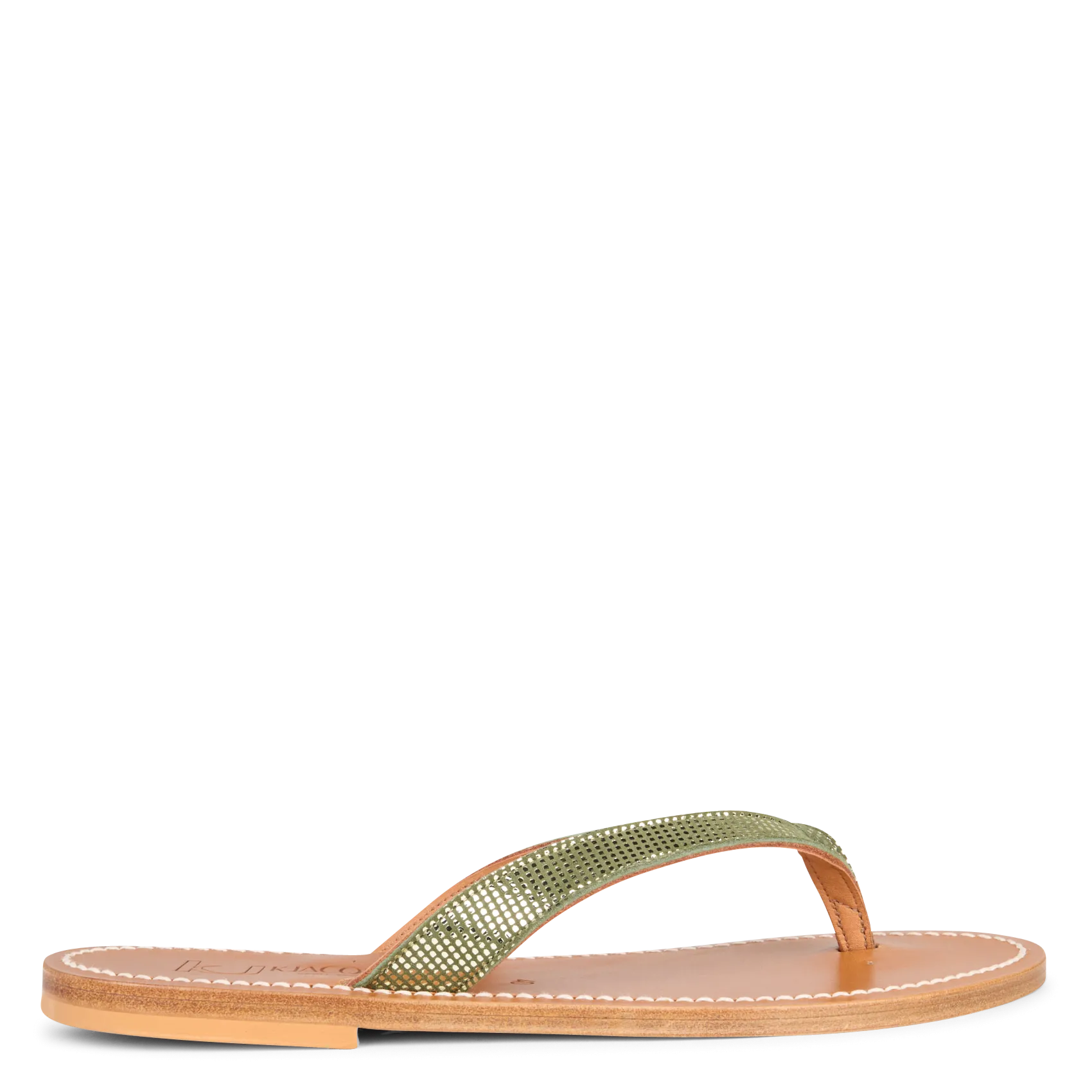 Avarca Berlin - Flache Ledersandalen mit Samt Grun TORINO