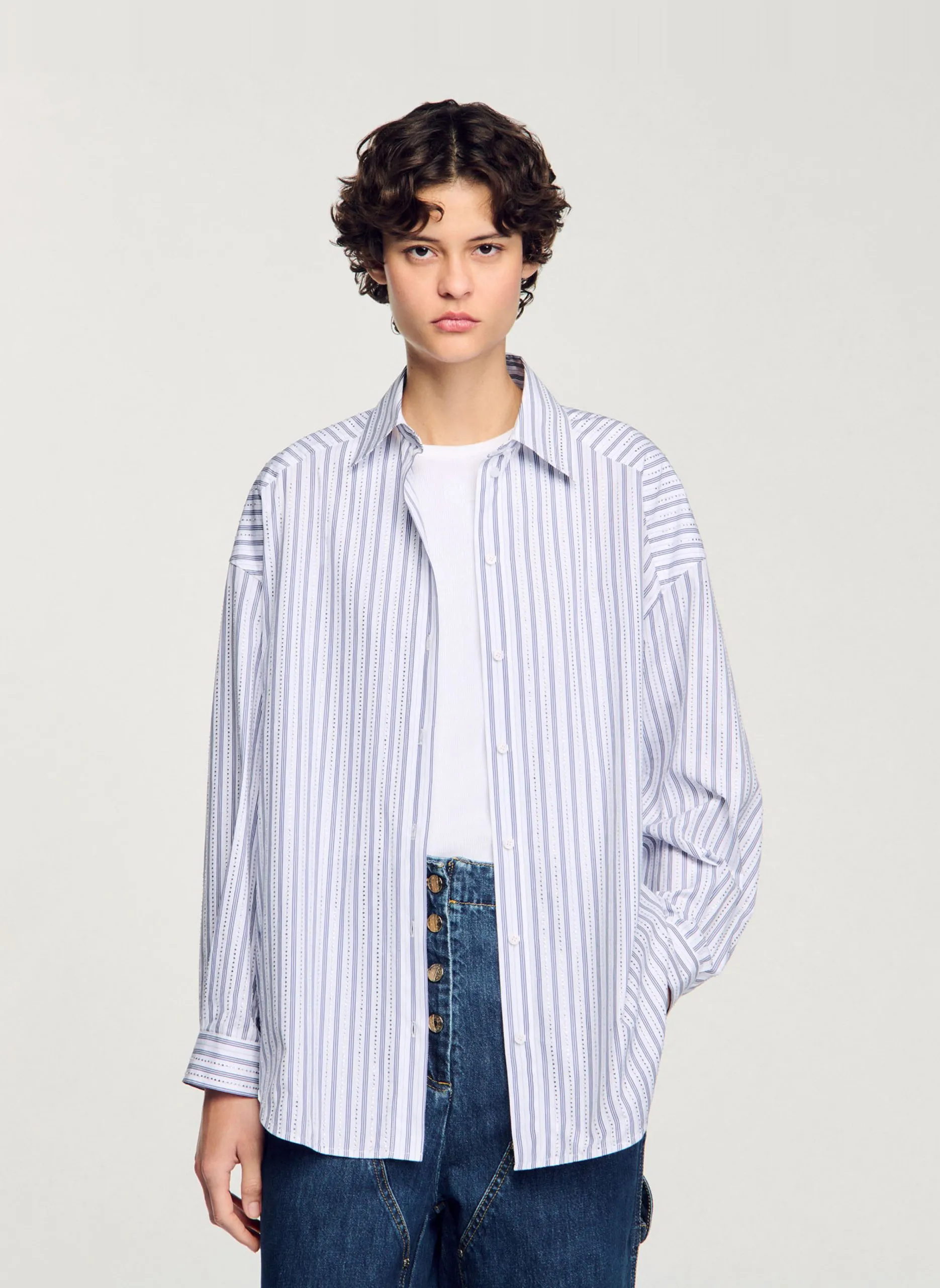 Weites, gestreiftes Hemd aus Baumwolle Weiss