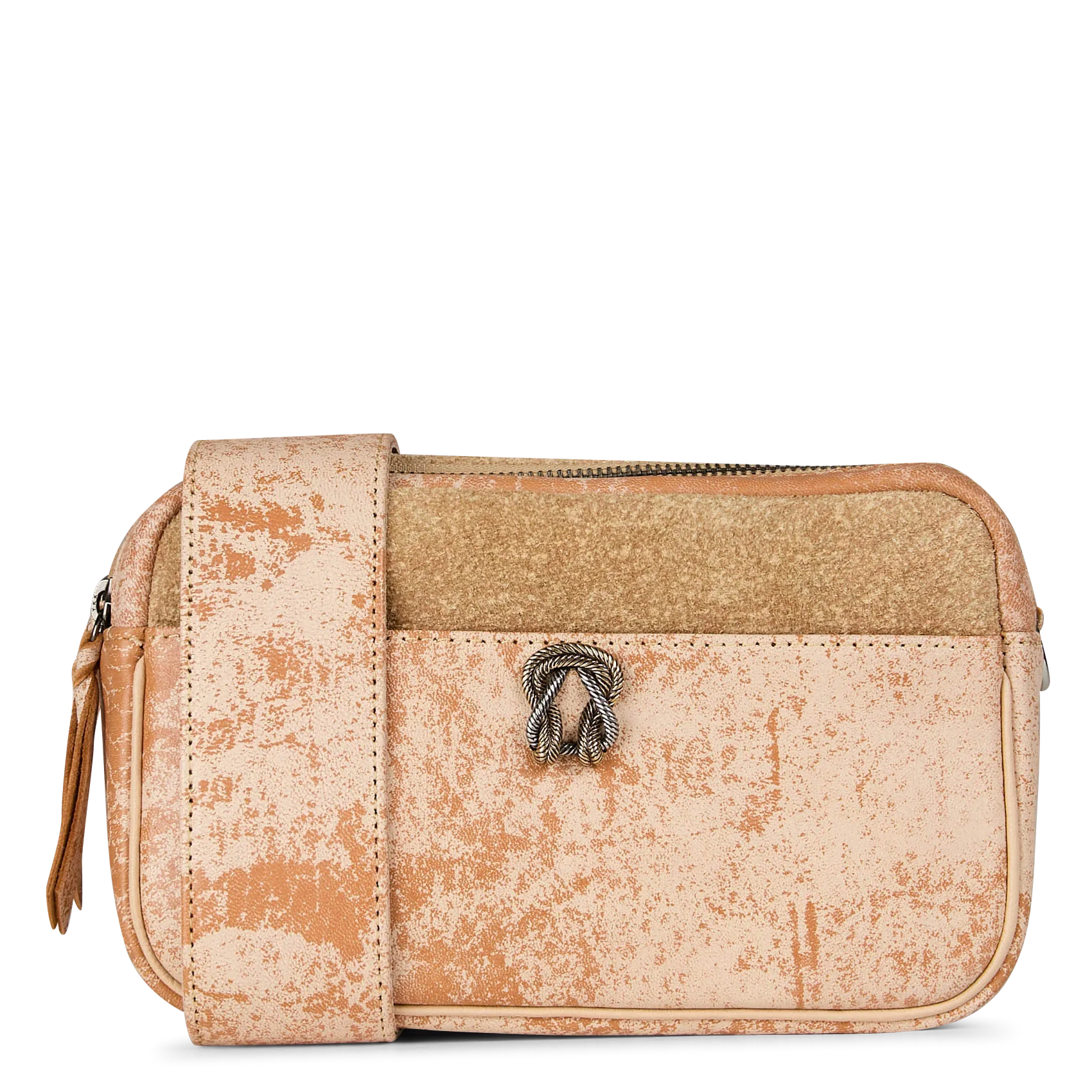 Leder-Umhängetasche mit Reißverschluss Beige LILY