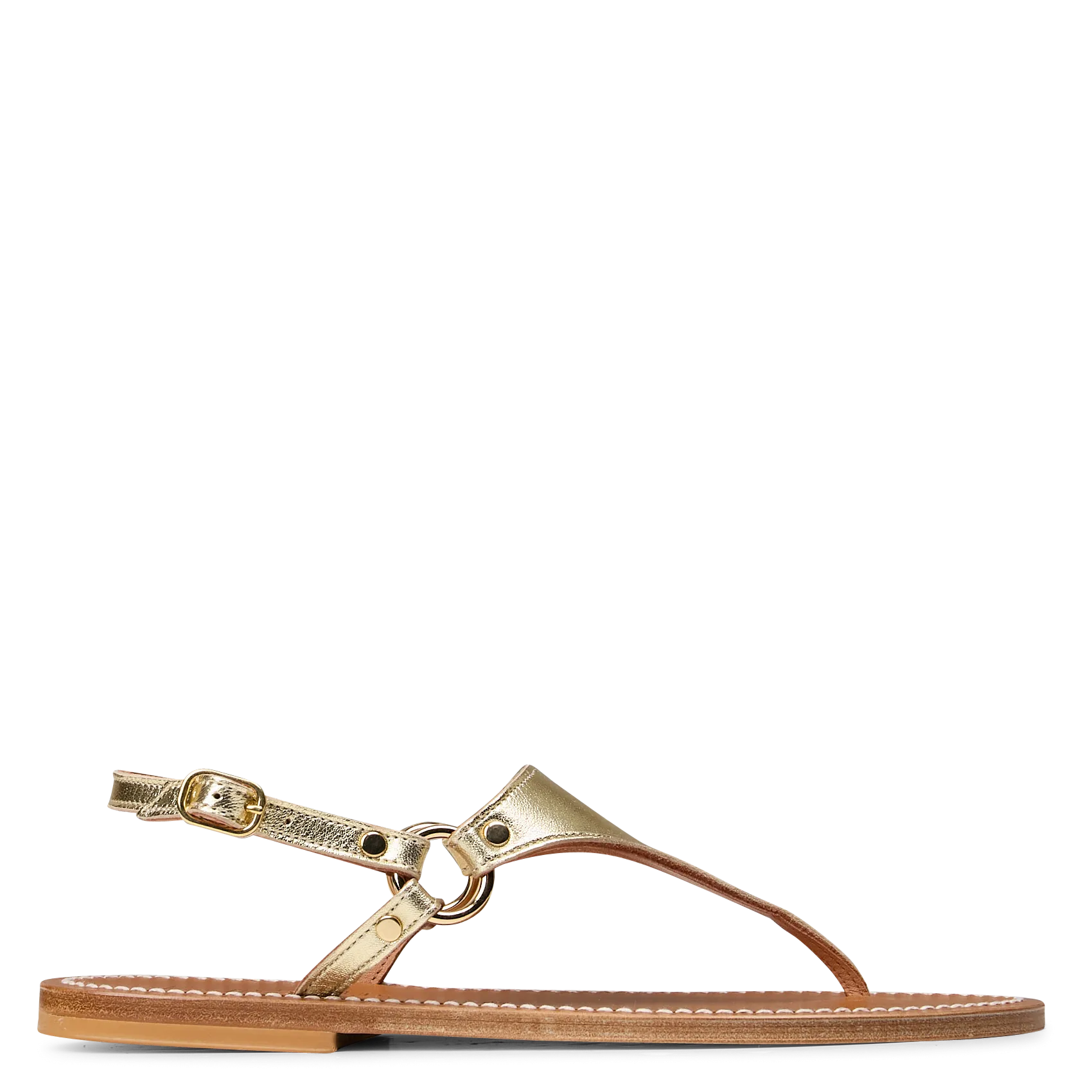 Avarca Berlin - Flache Ledersandalen mit Samt Golden DIONYSOS