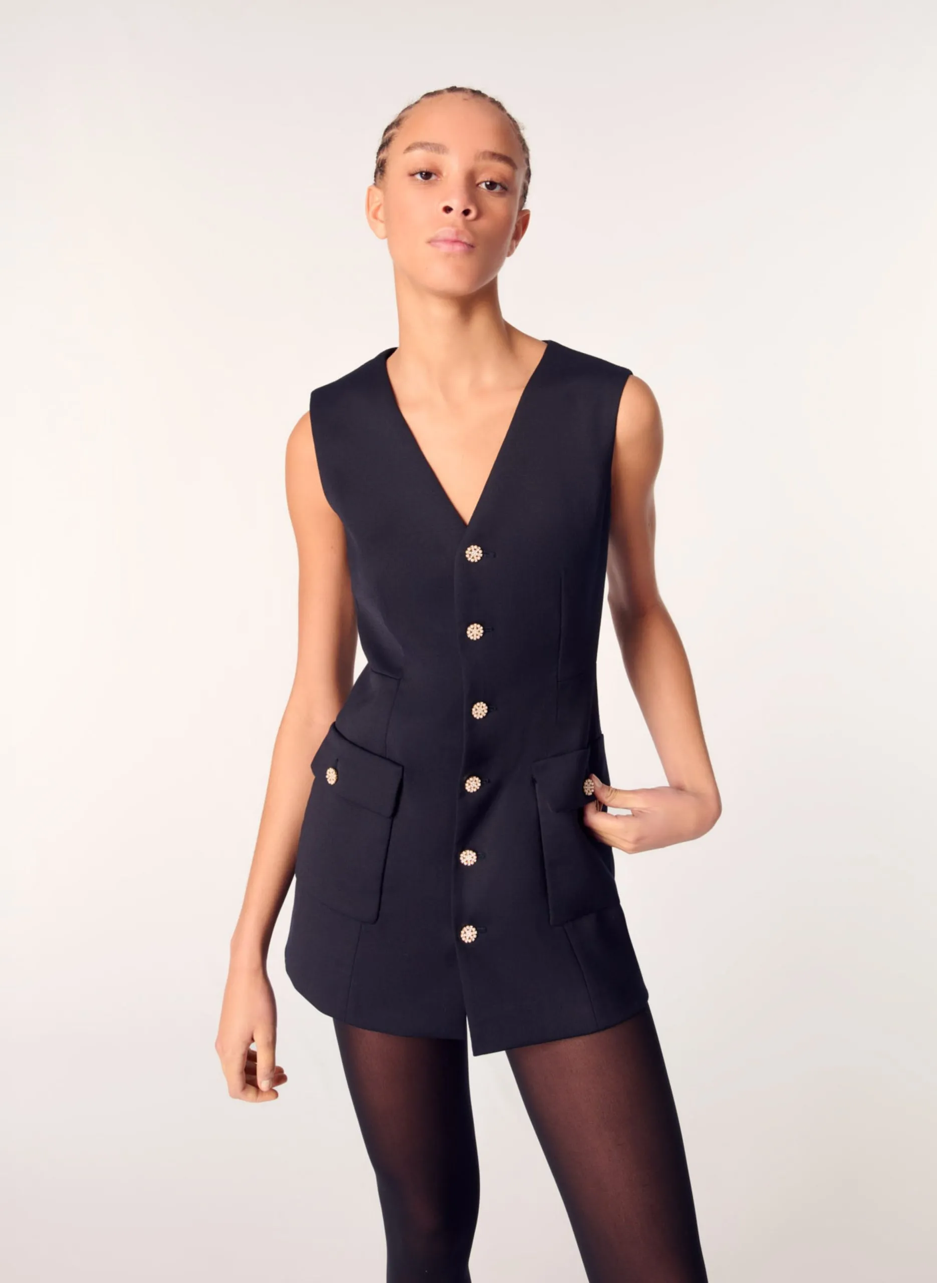 Tailliertes Kleid mit V-Ausschnitt Blau