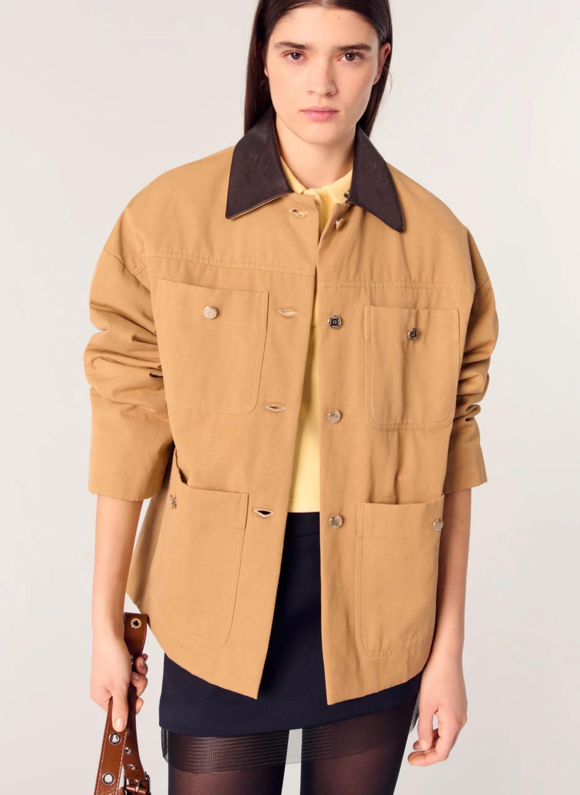 Gerade geschnittener Baumwollmantel Beige