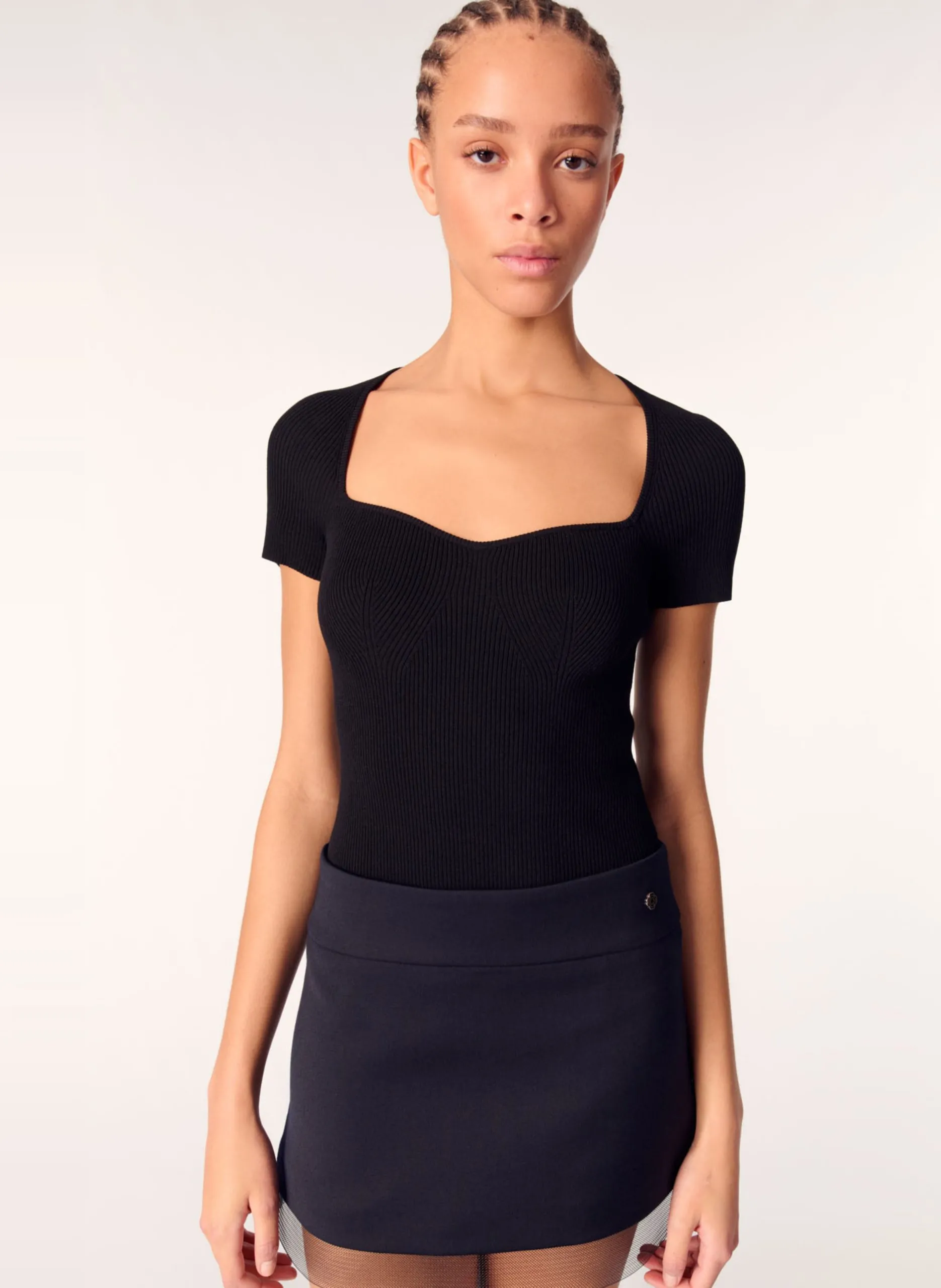 Figurbetontes Strick-Top Schwarz