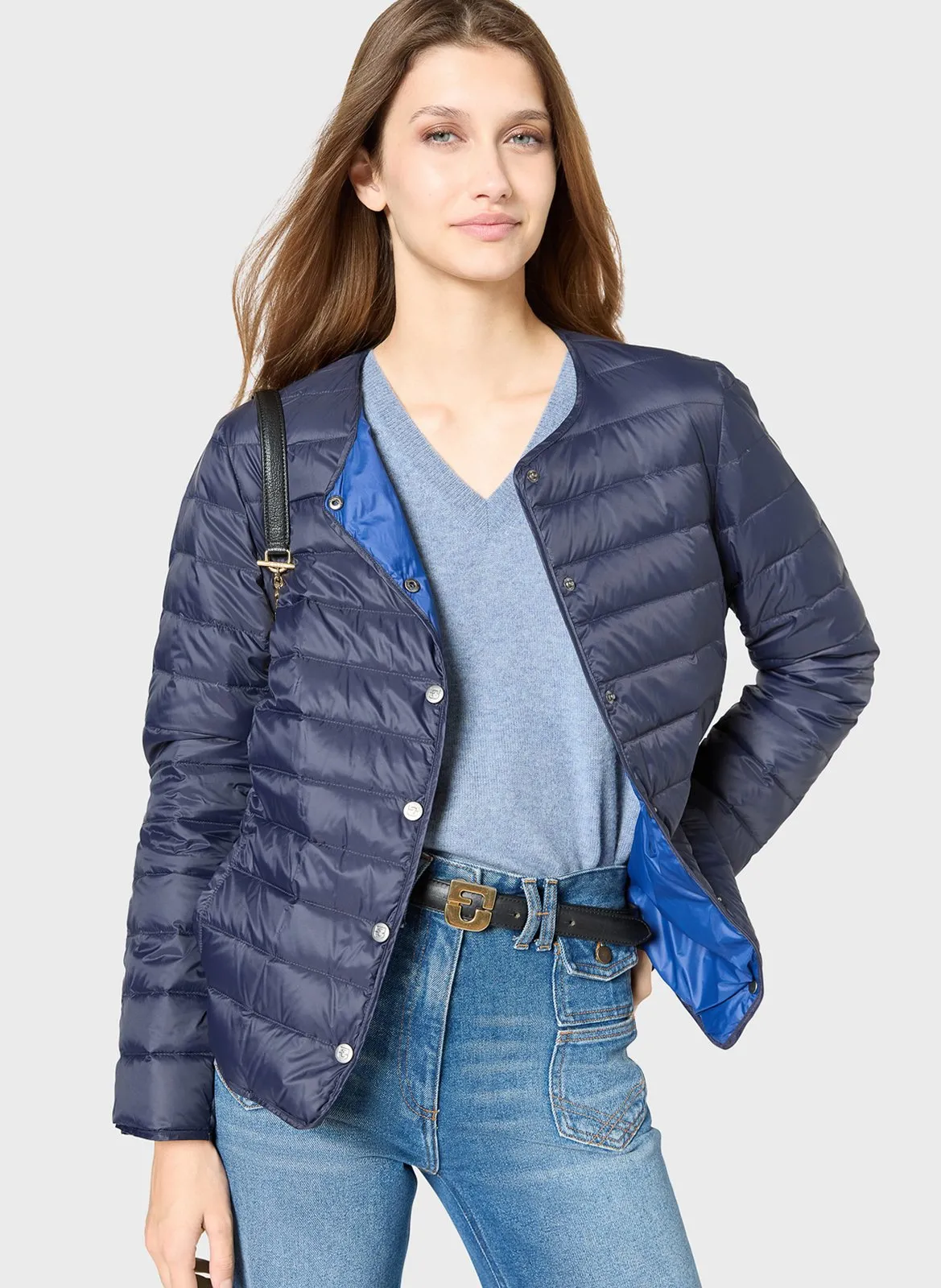 Gerade Daunenjacke mit Rundhalsausschnitt Blau SOLANGE