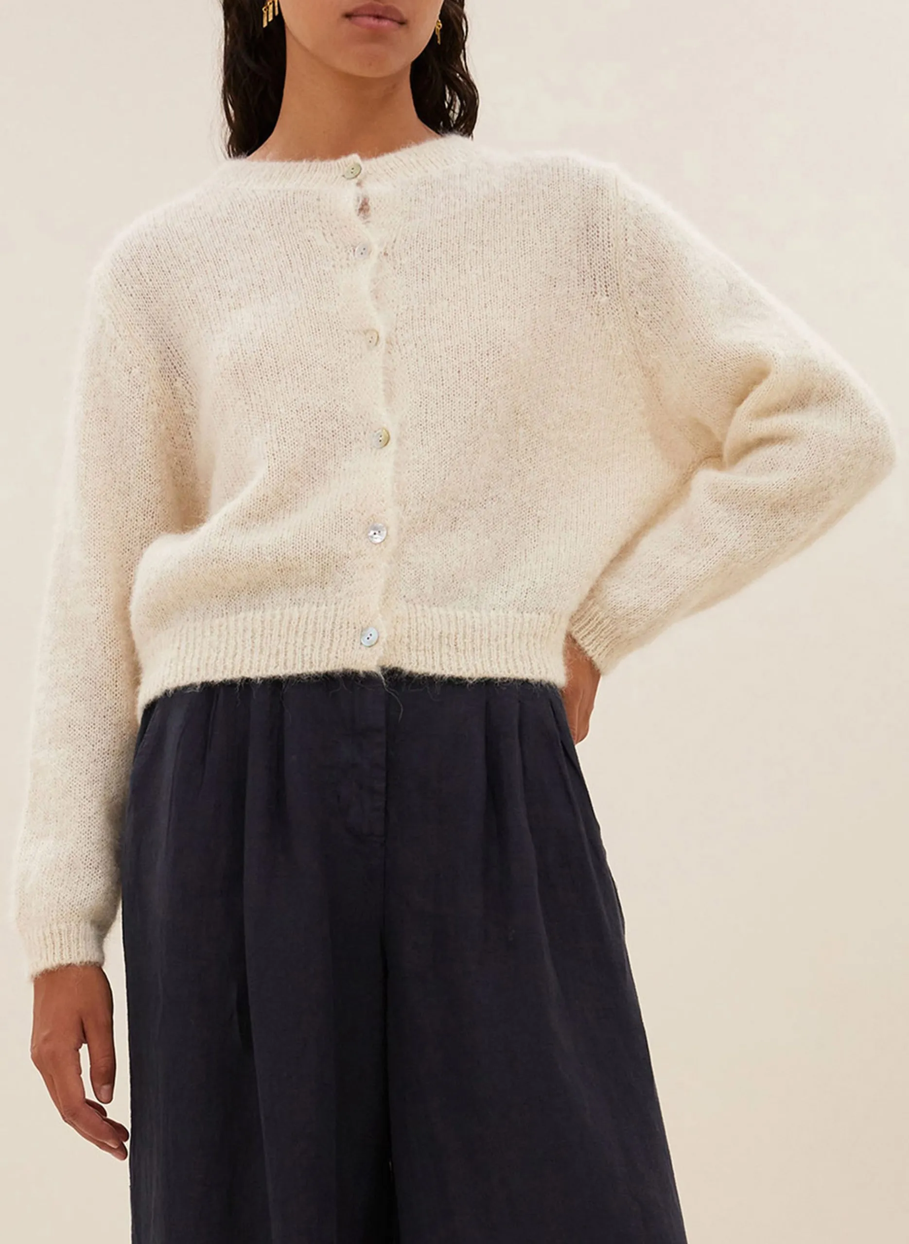 Rundhals-Cardigan aus Wollmix Weiss CLEO