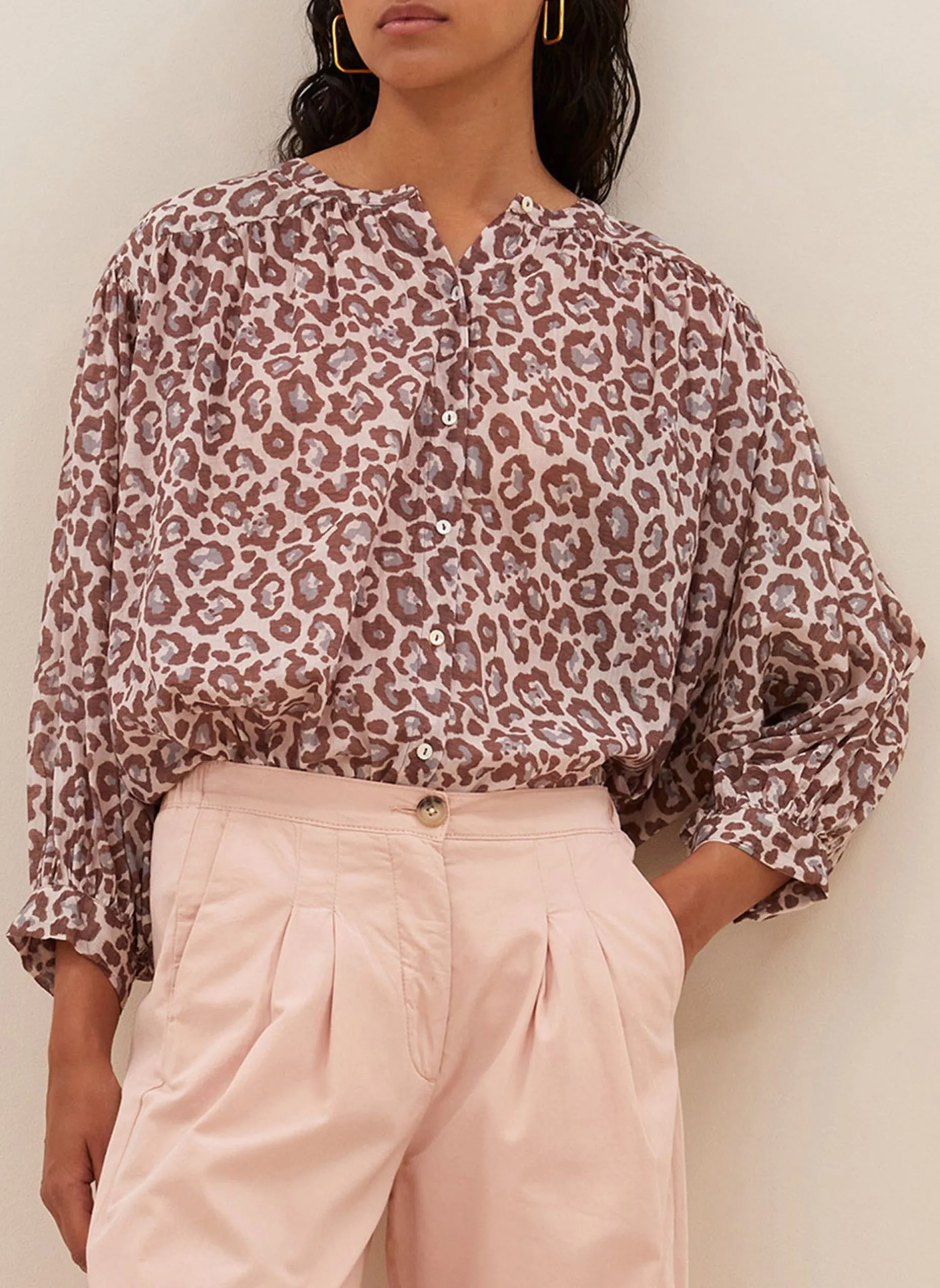 Gerade geschnittene Baumwollbluse mit Print Rosa LUCY