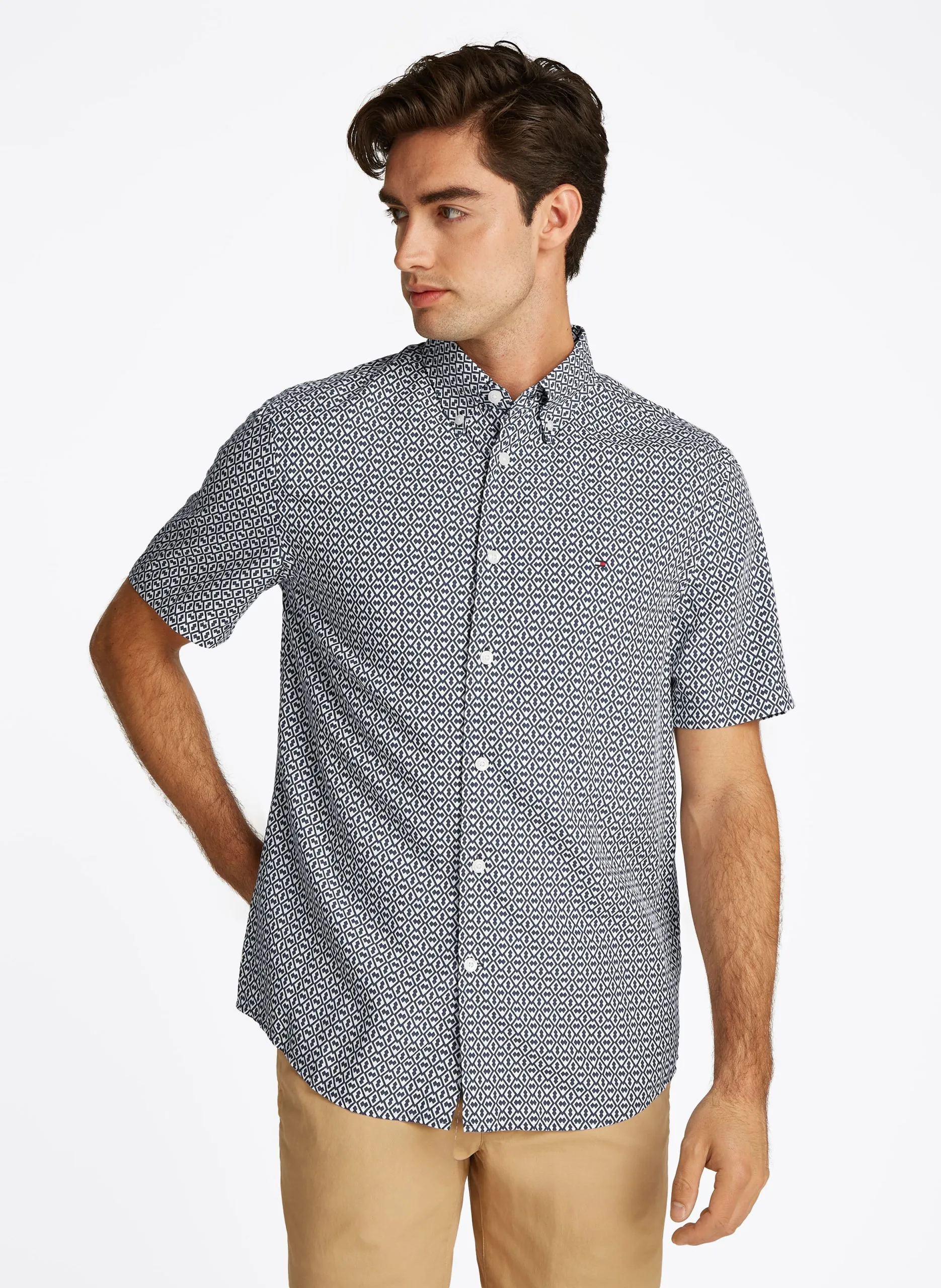 Ärmellose Bluse mit klassischem Kragen und Print Blau