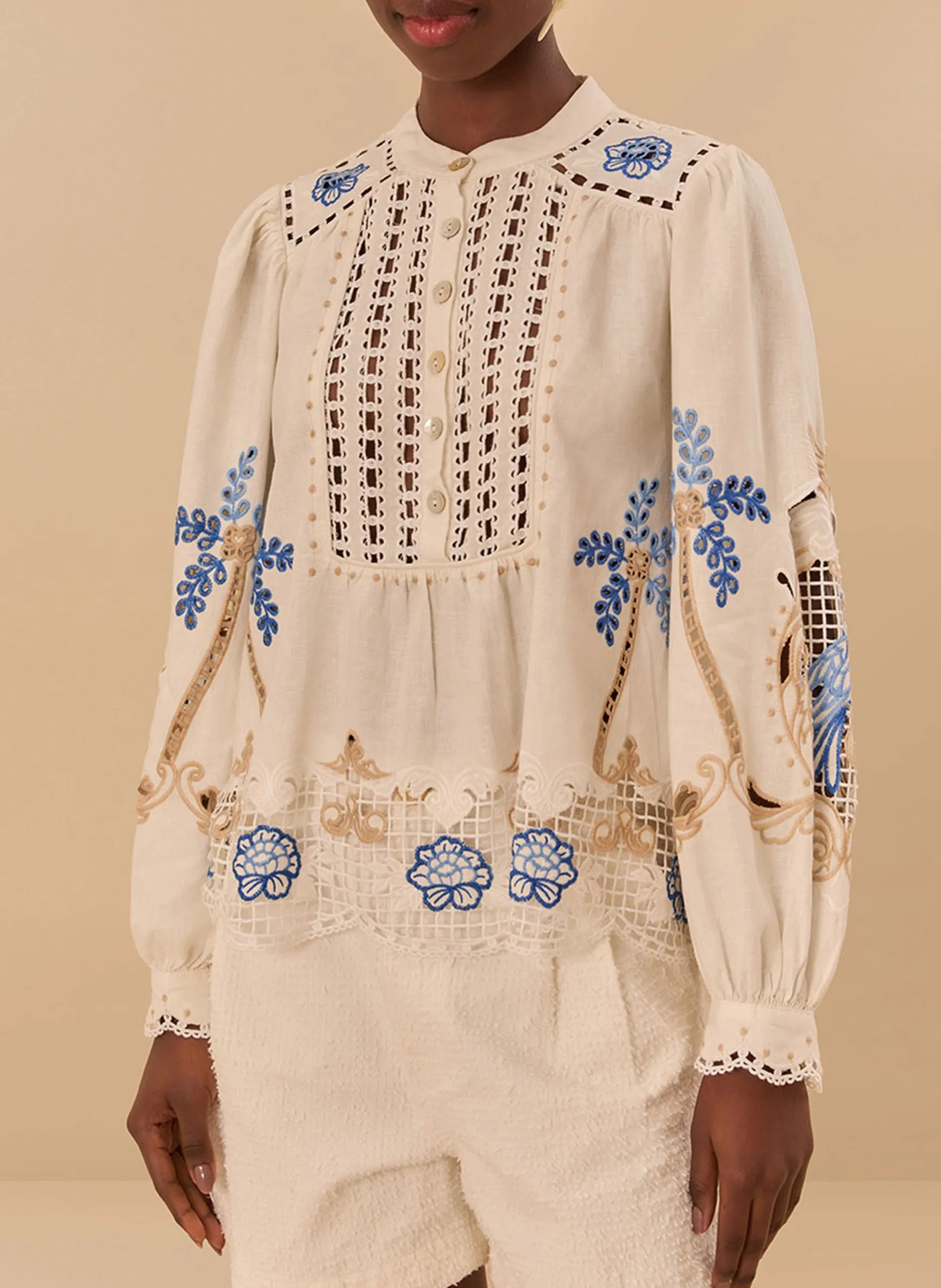 Oversize Leinenmischung Bluse Weiss