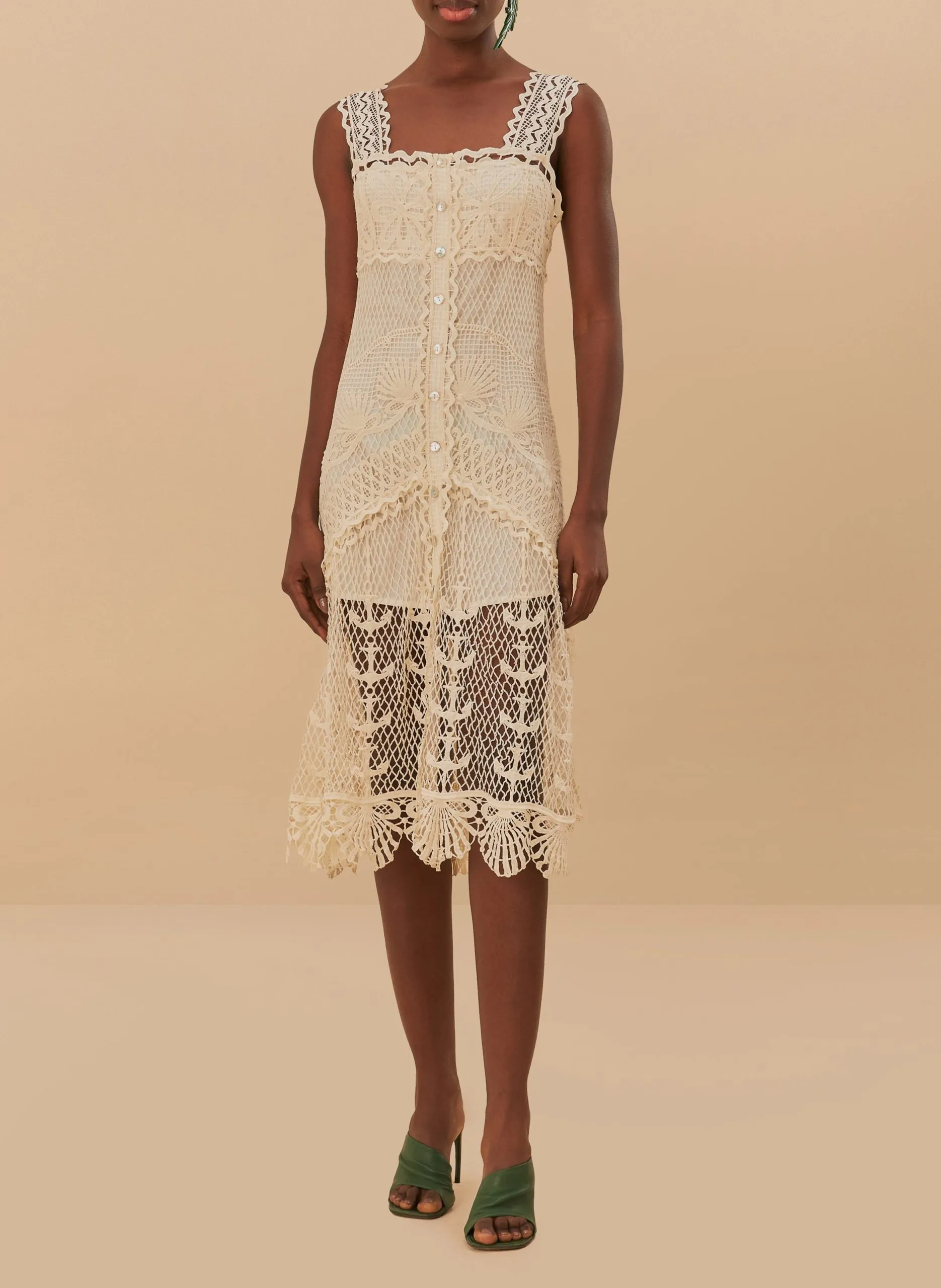 Langes Kleid aus Guipure-Spitze Weiss