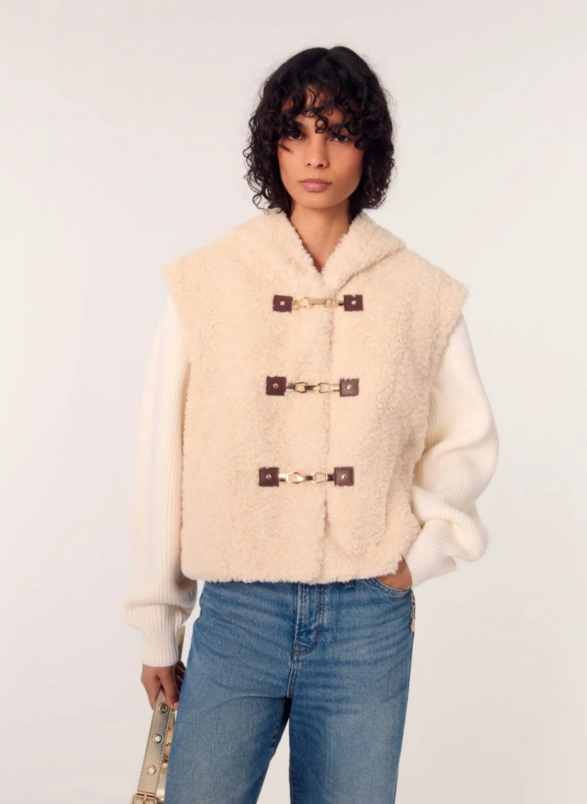 Gerader Kunstpelz-Blouson Beige