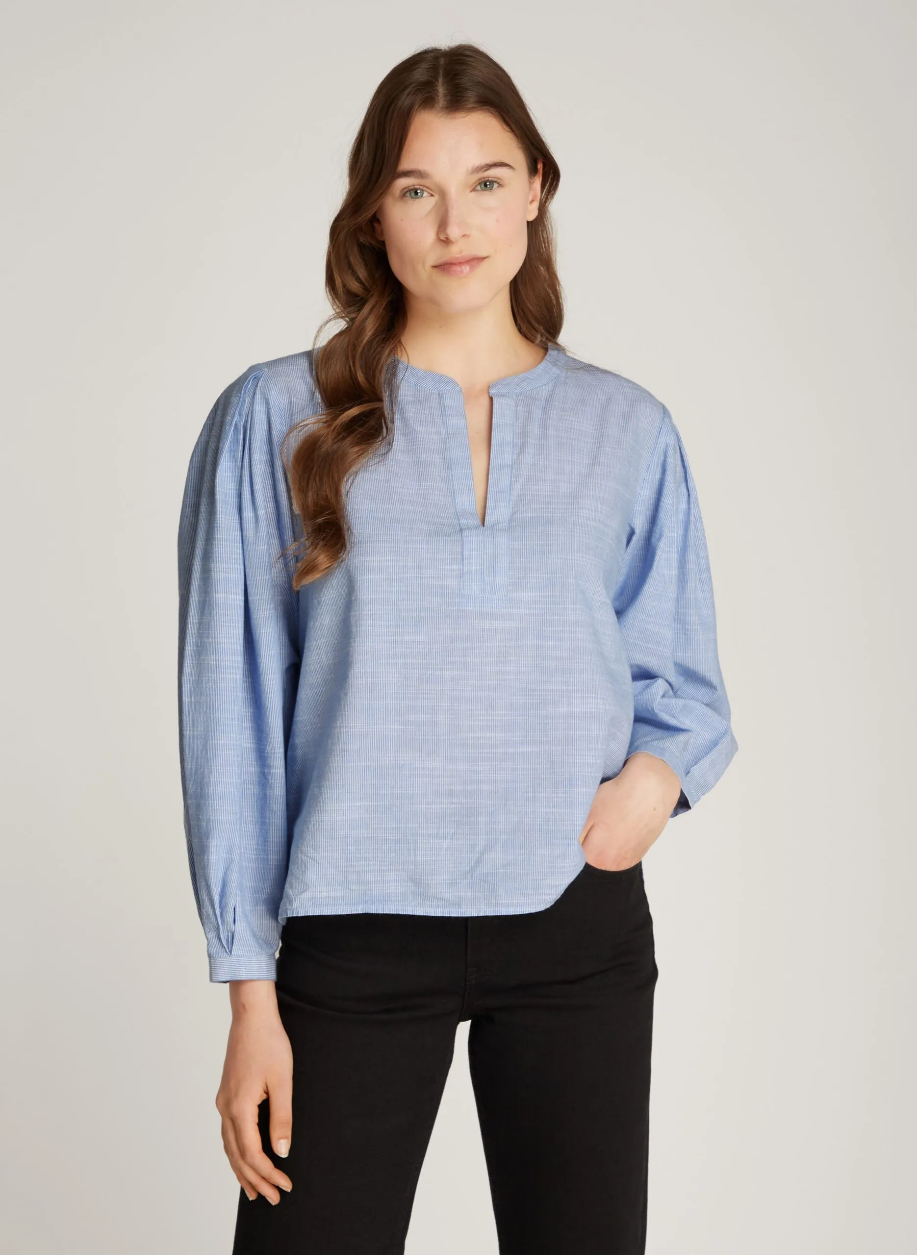 Gerade Bluse aus Bio-Baumwolle mit Streifen Blau