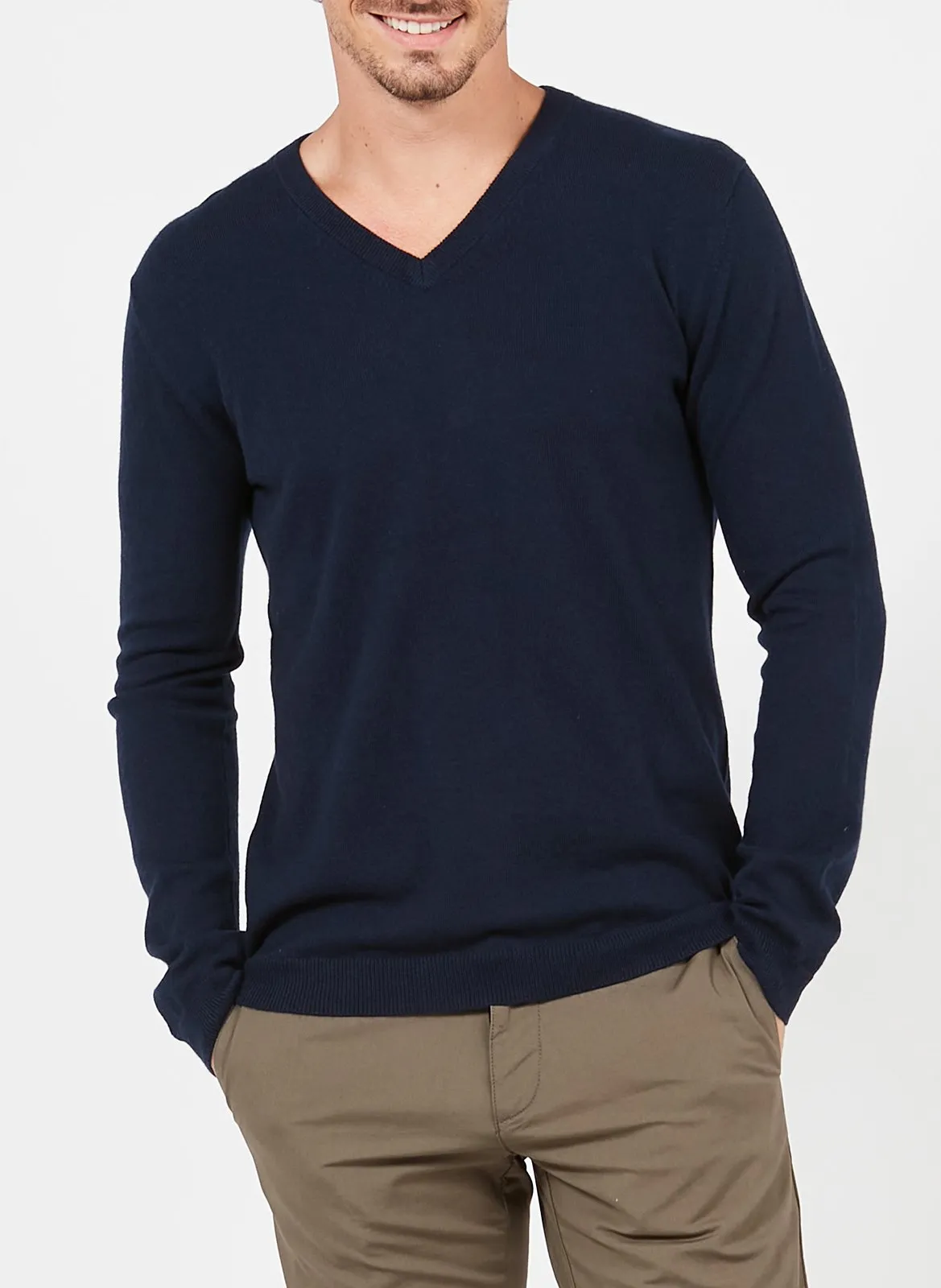 Kaschmirpullover mit V-Ausschnitt Blau