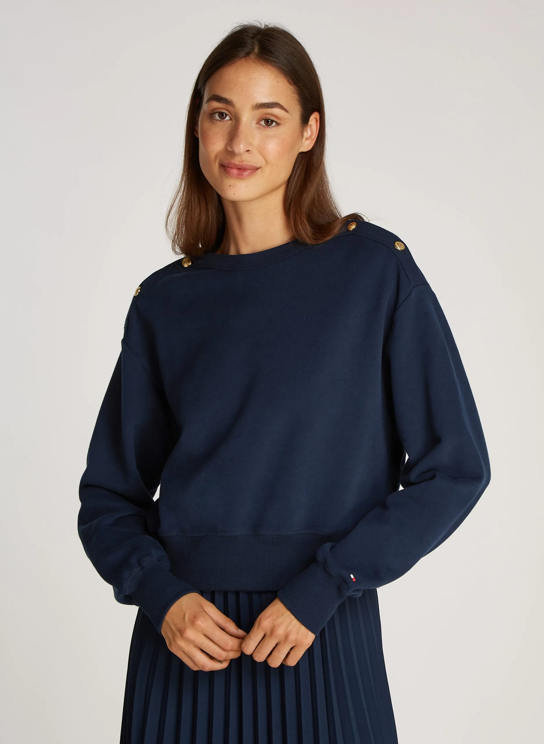 Gerader Baumwoll-Sweatshirt mit Streifen Blau