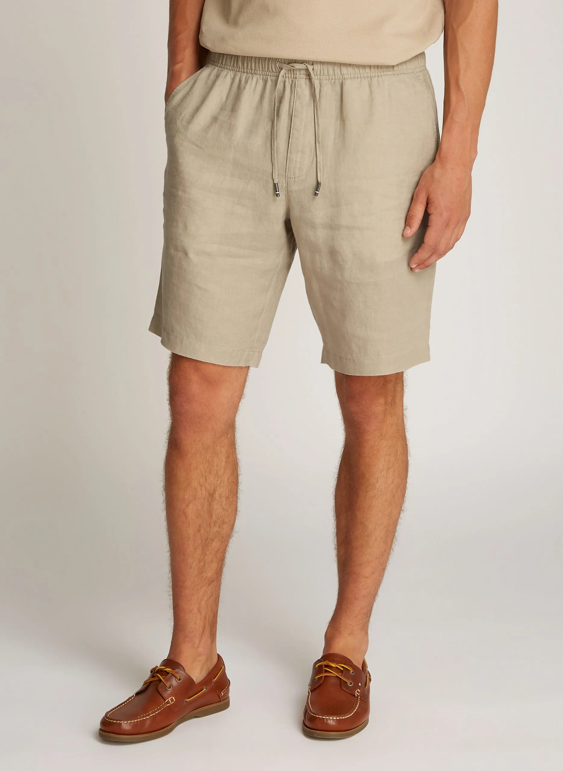 Gerade geschnittene Shorts aus Leinen-Mix Khaki