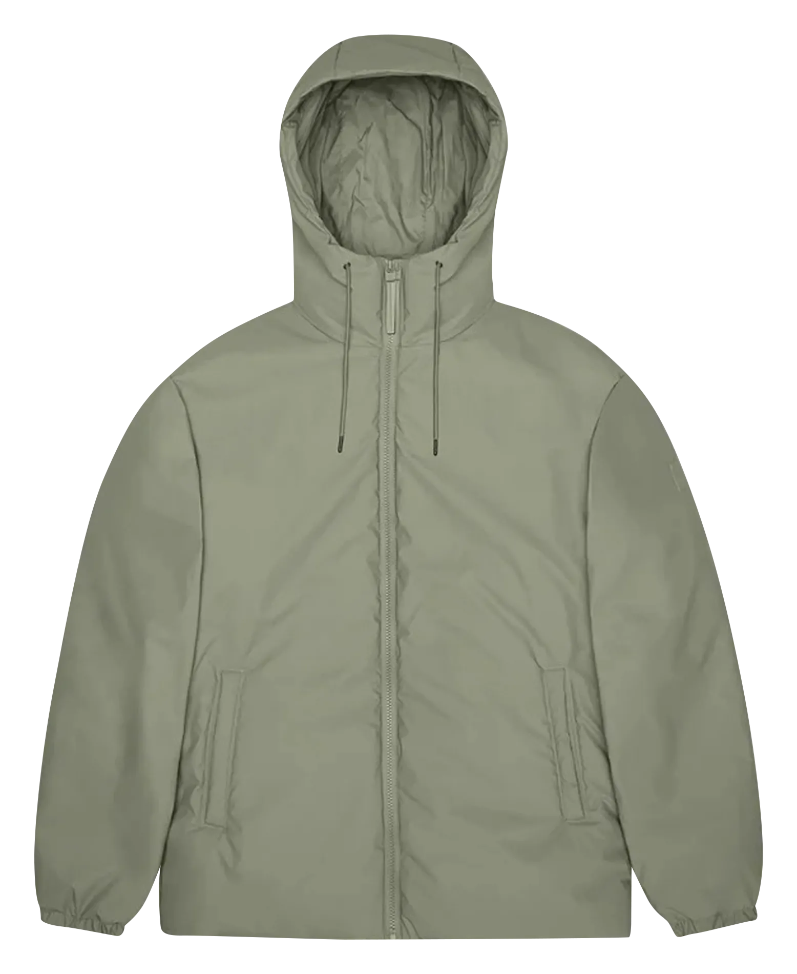 Gerade geschnittener Regenmantel mit Stehkragen und Kapuze Grun LOHJA