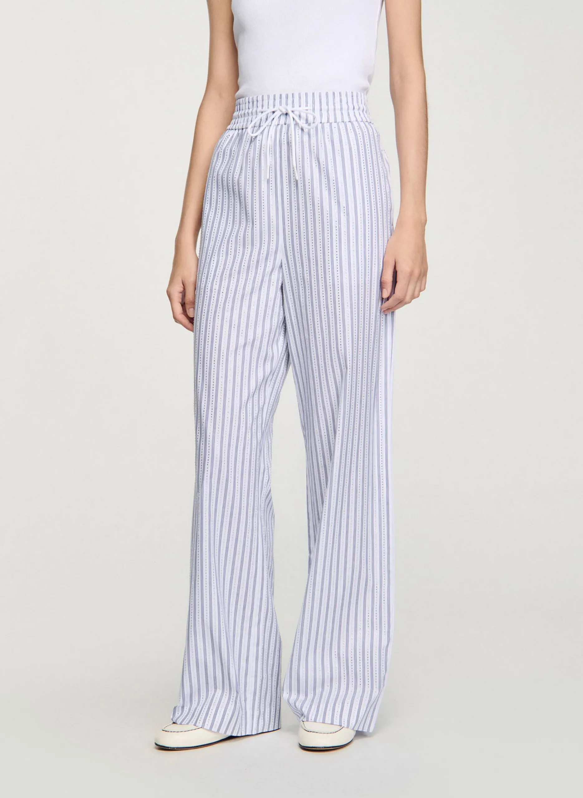 Gerade Hose mit Strassstreifen Weiss