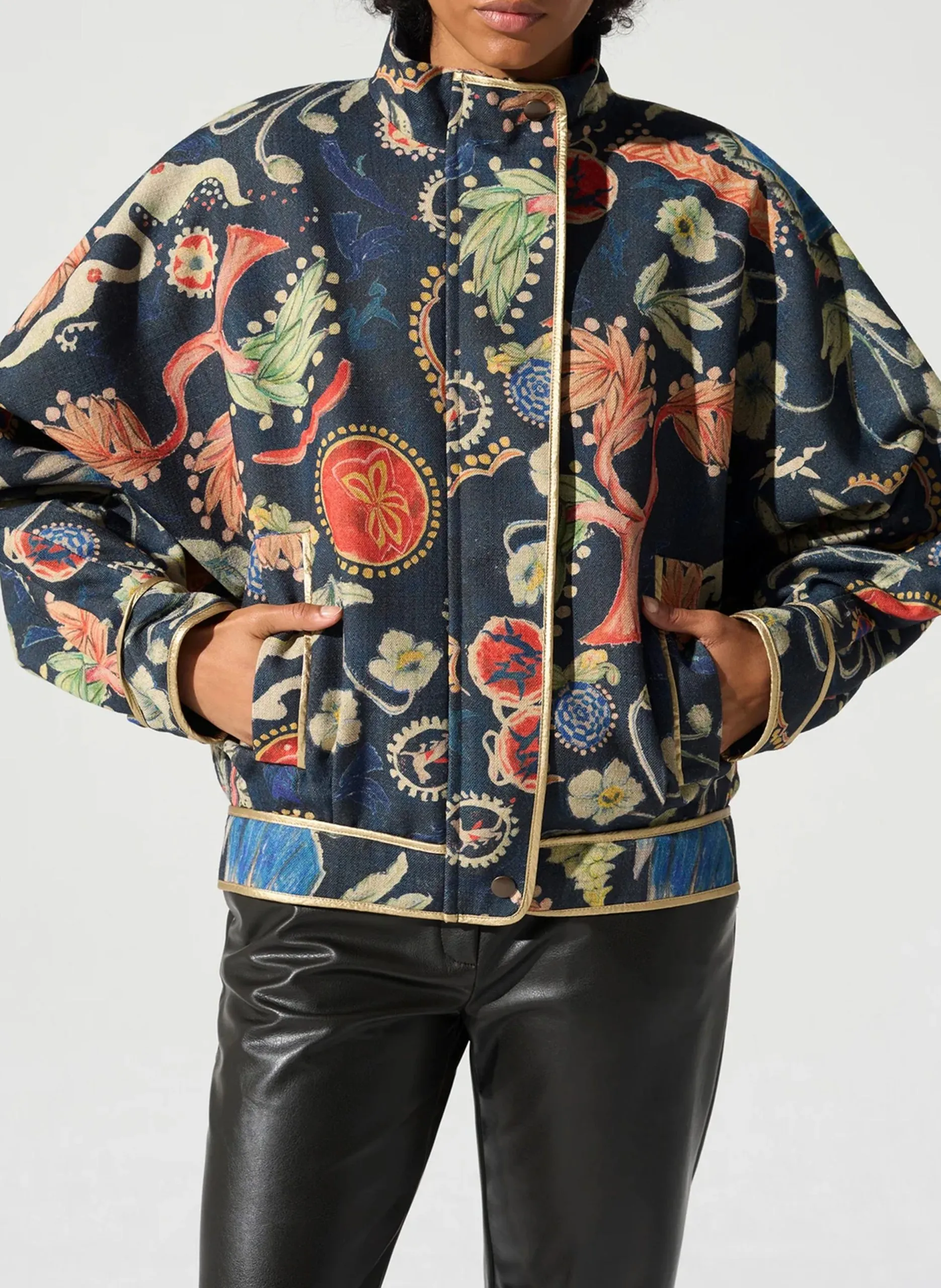 Oversize-Jacke mit Stehkragen und Print Blau