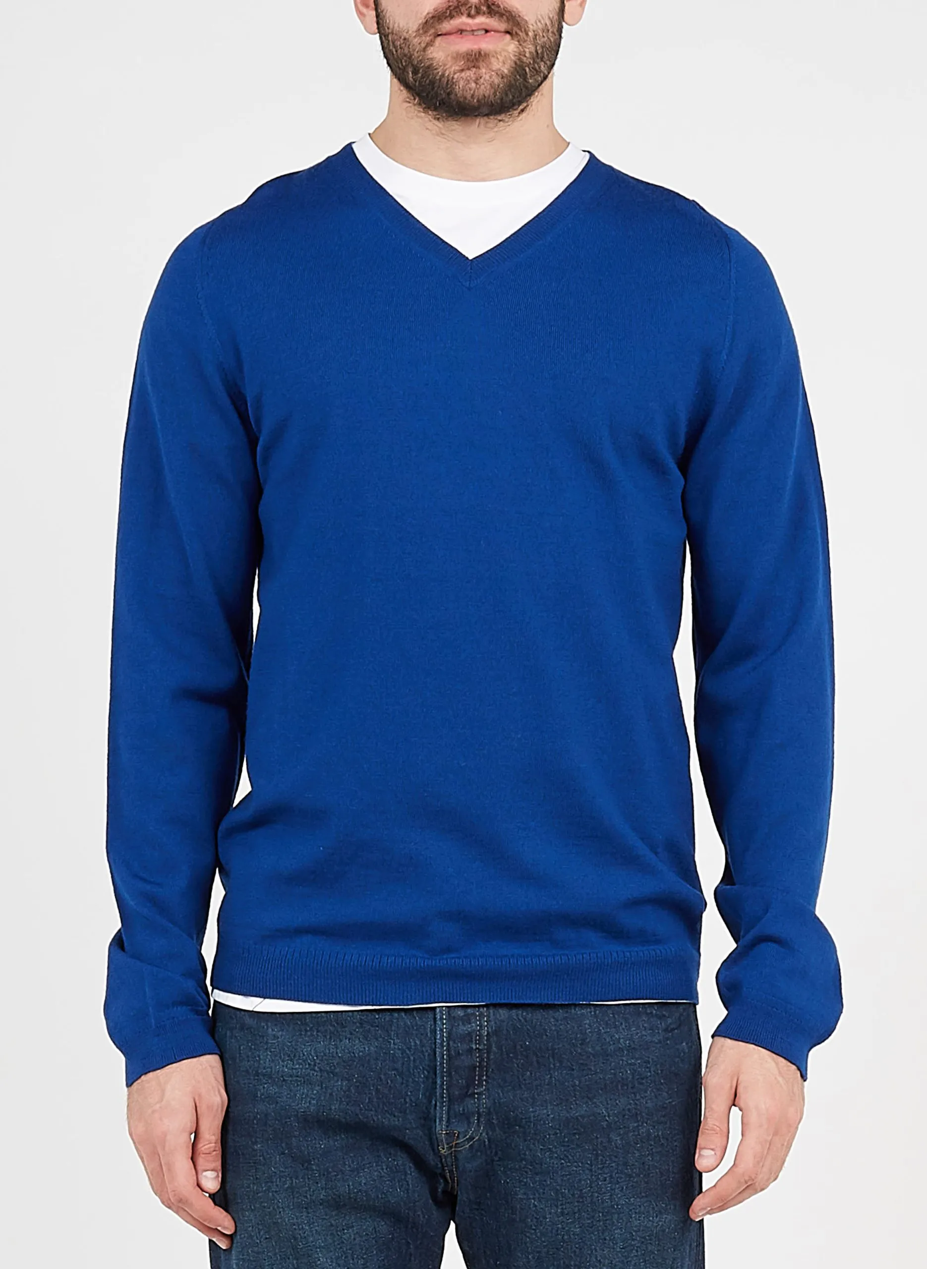 Wollpullover mit V-Ausschnitt, Regular Fit Blau