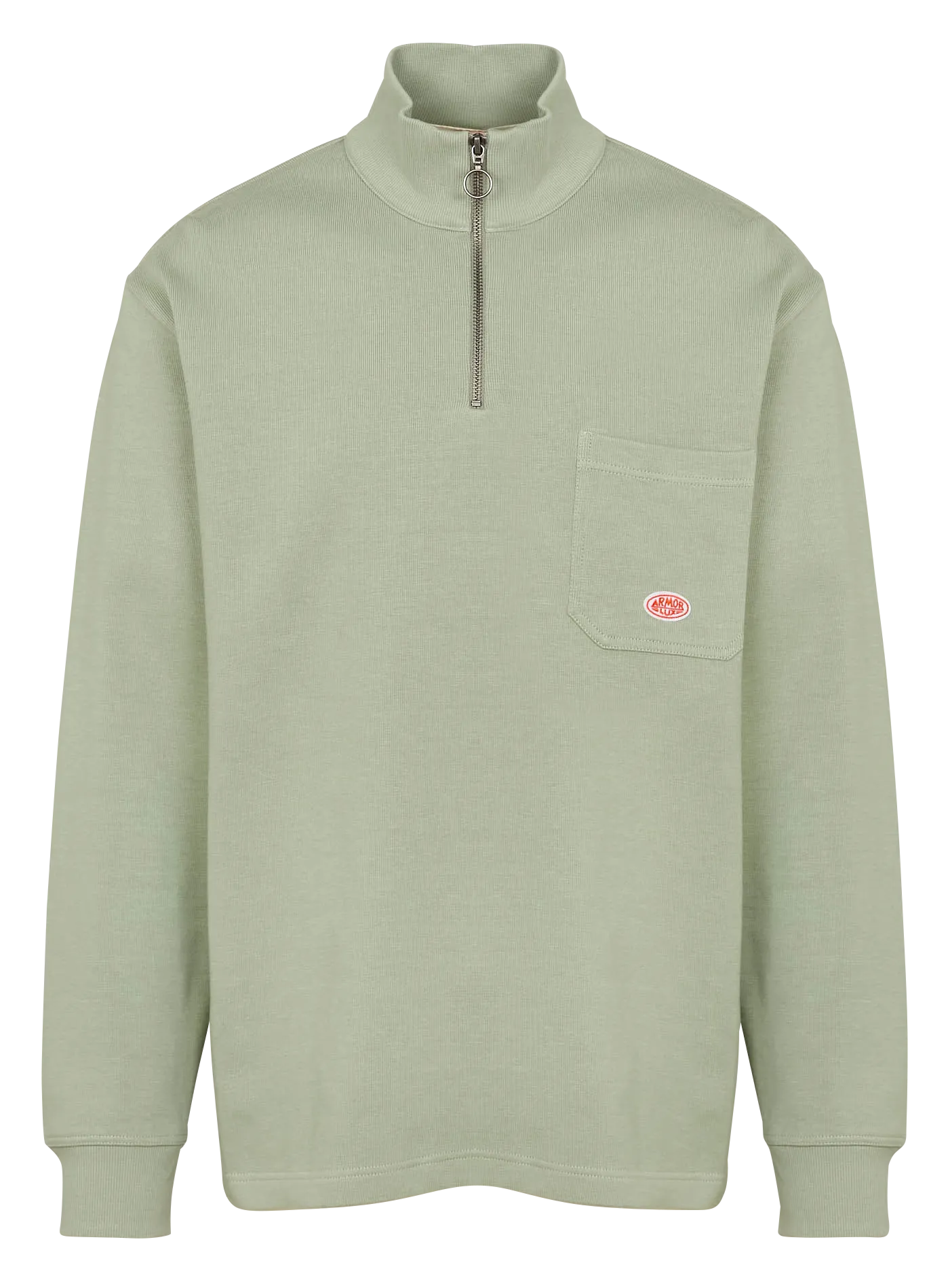 Weiter Pullover aus Bio-Baumwolle mit Stehkragen und Reißverschluss Khaki HERITAGE
