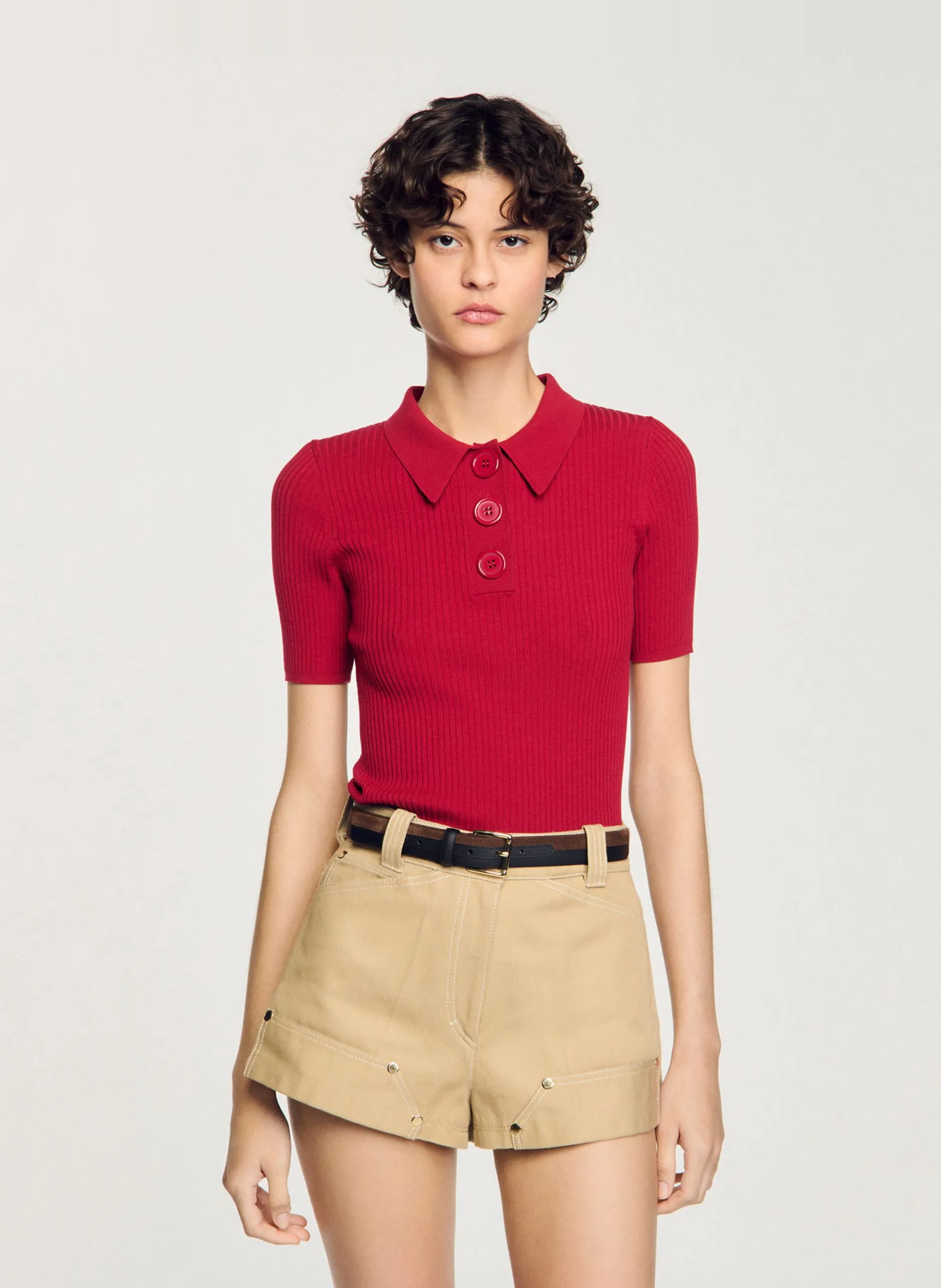 Rippstrick-Poloshirt Rot