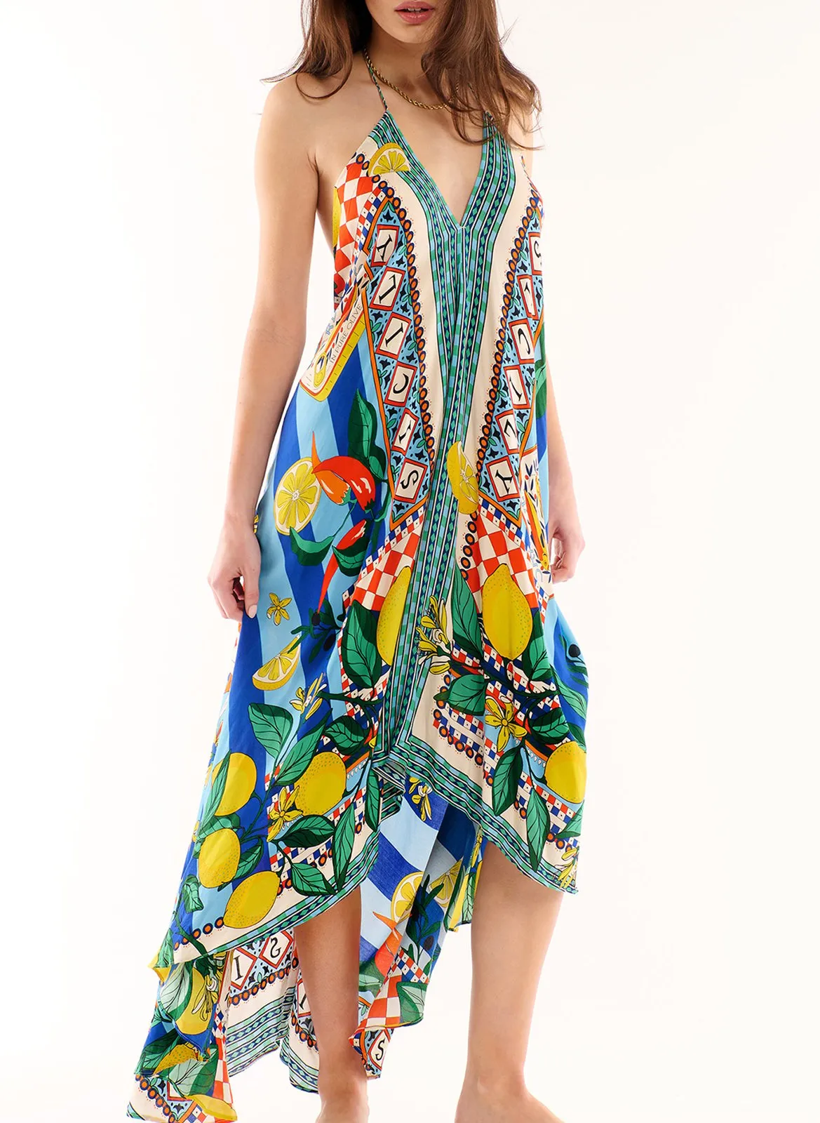 Ausgestelltes Midikleid mit Print Blau VOILA SICILY