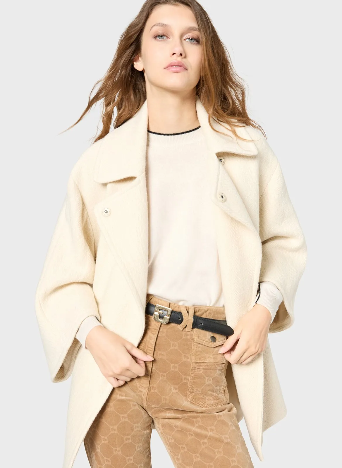 Wollmantel aus Baumwolle Beige SELMA