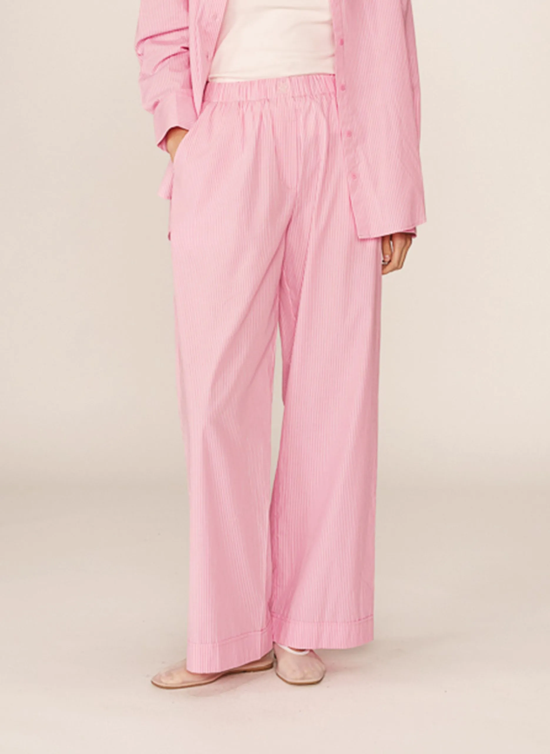 Gerade geschnittene Baumwollhose mit Streifen Rosa PARMENTIER