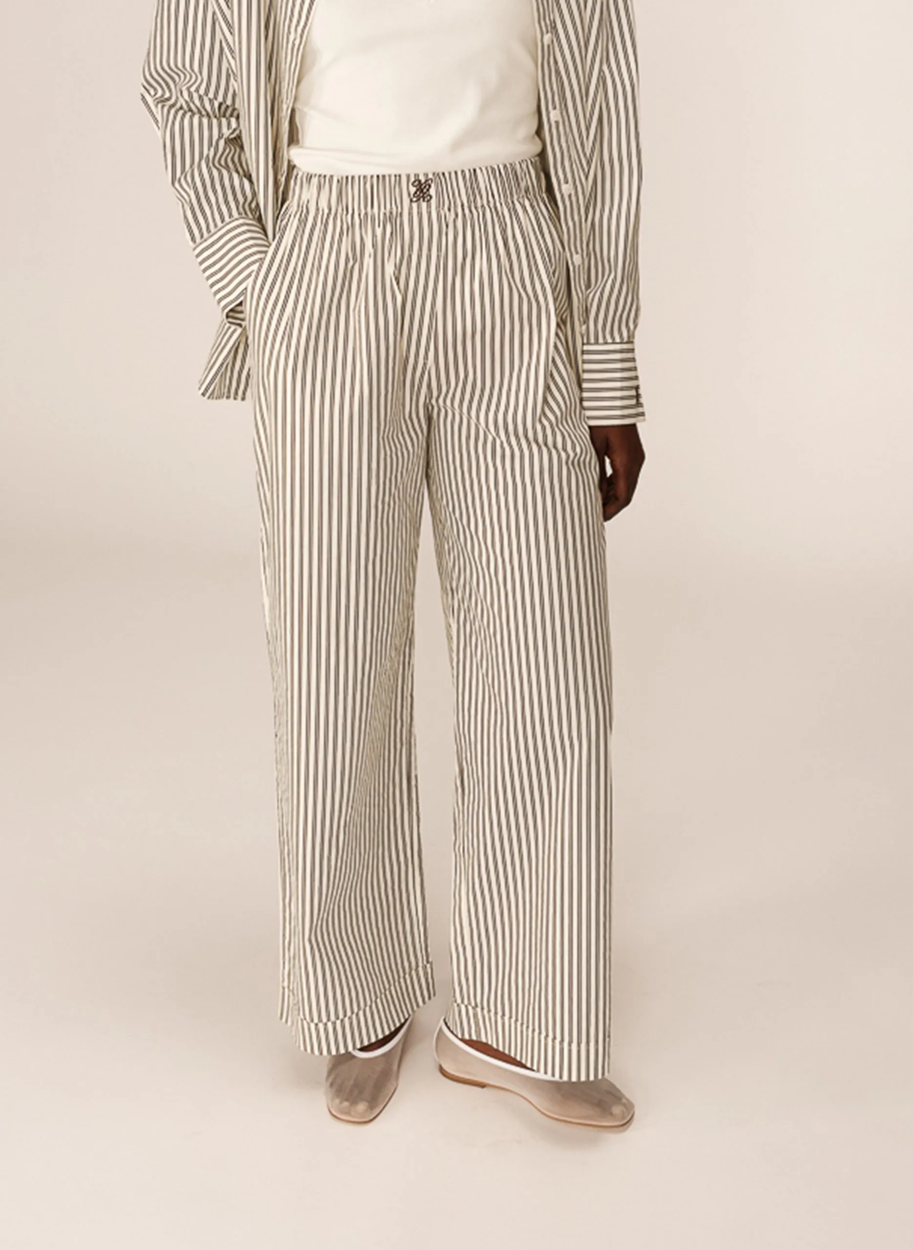 Gerade geschnittene Baumwollhose mit Streifen Weiss PARMENTIER
