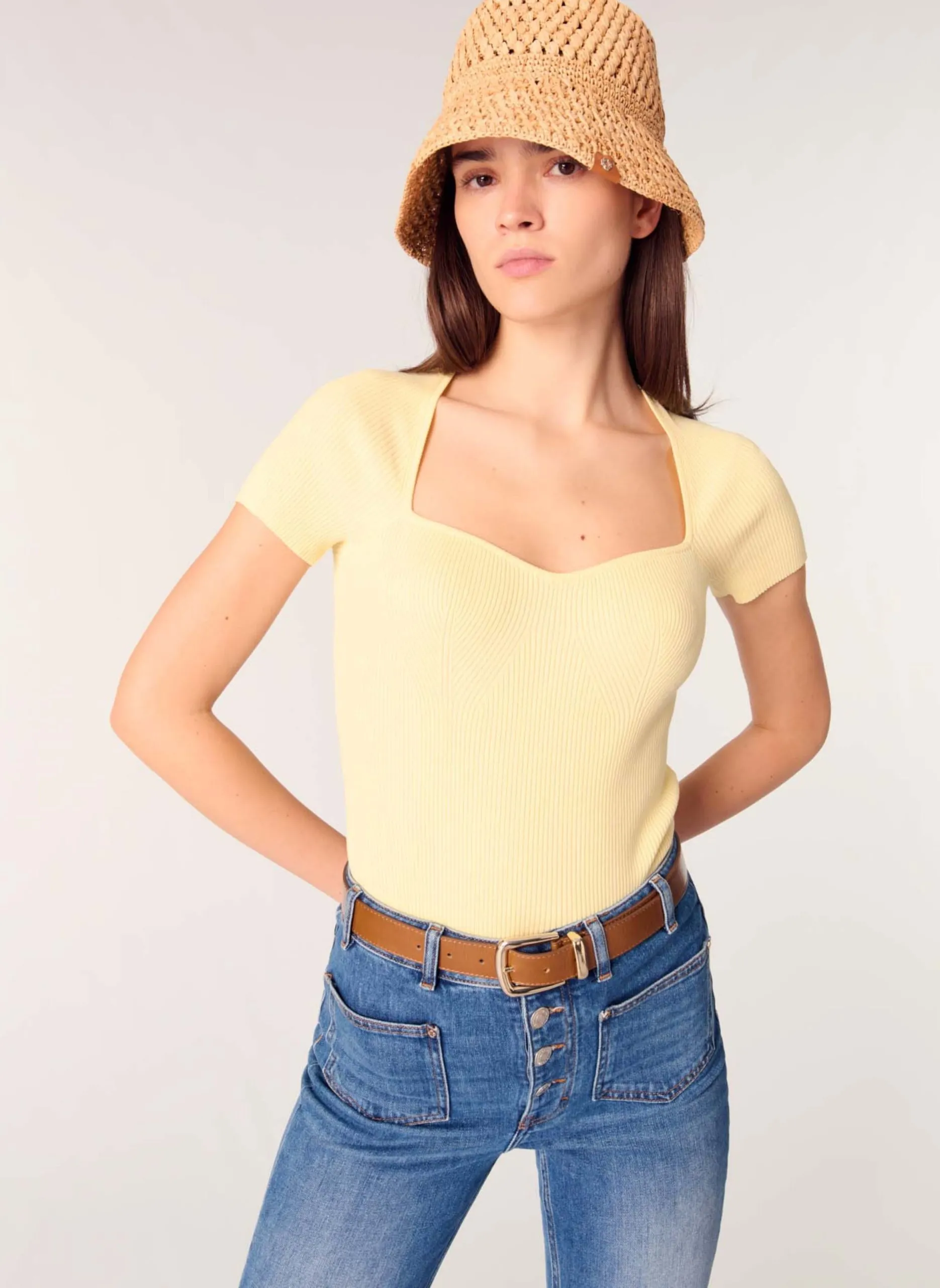 Pullover mit eckigem Ausschnitt Gelb