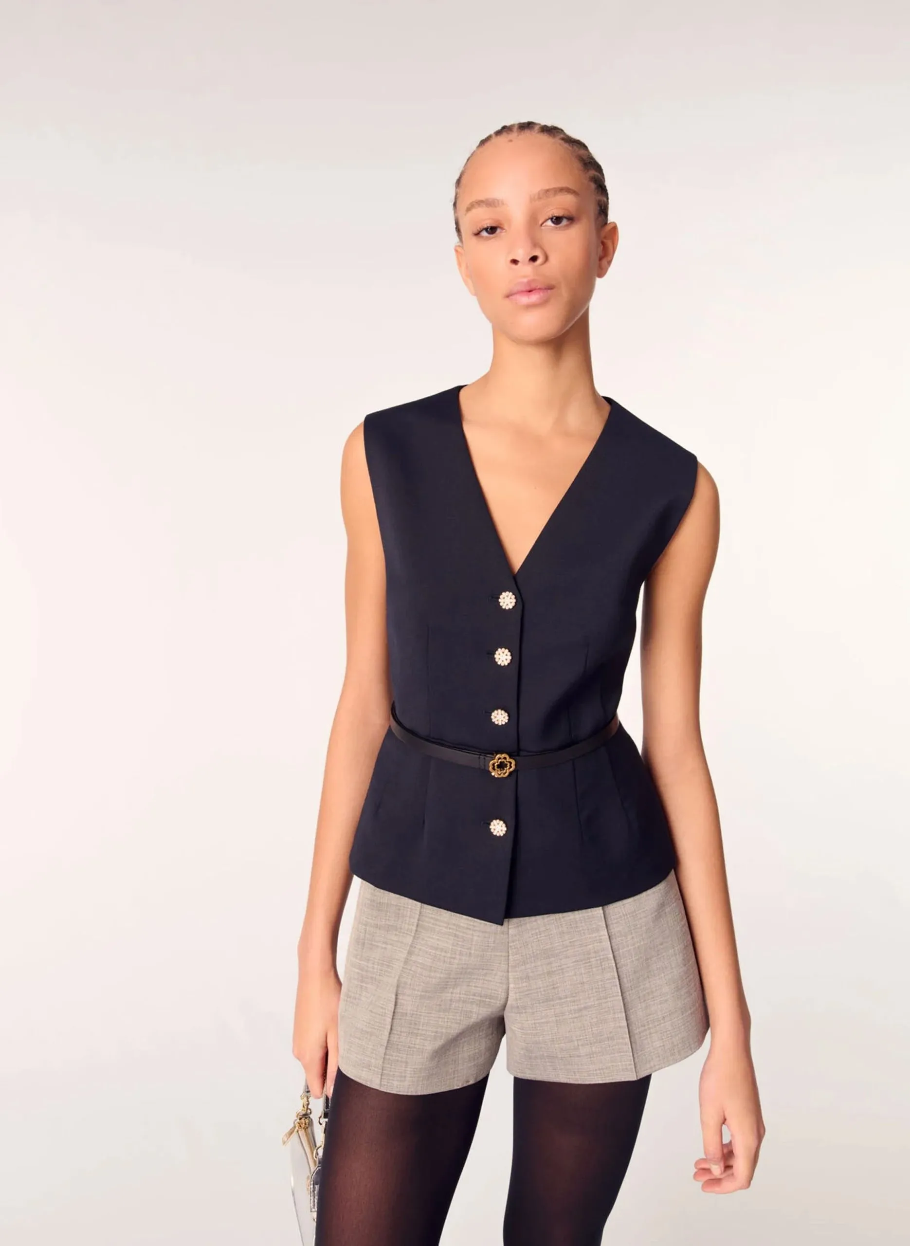 Ärmelloses Top mit Knopfleiste Blau