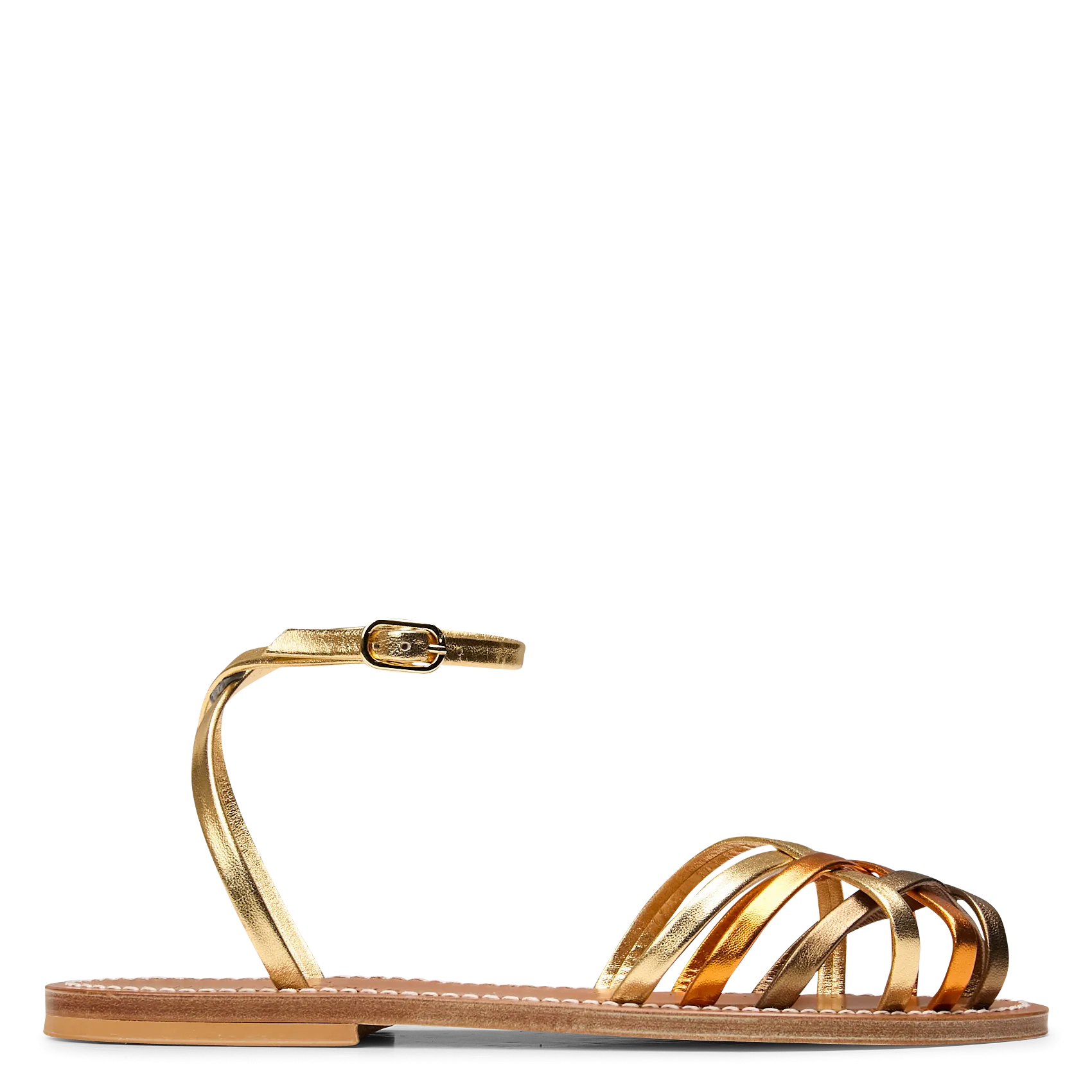 Avarca Berlin - Flache Ledersandalen mit Samt Mehrfarbig DEMETRIA